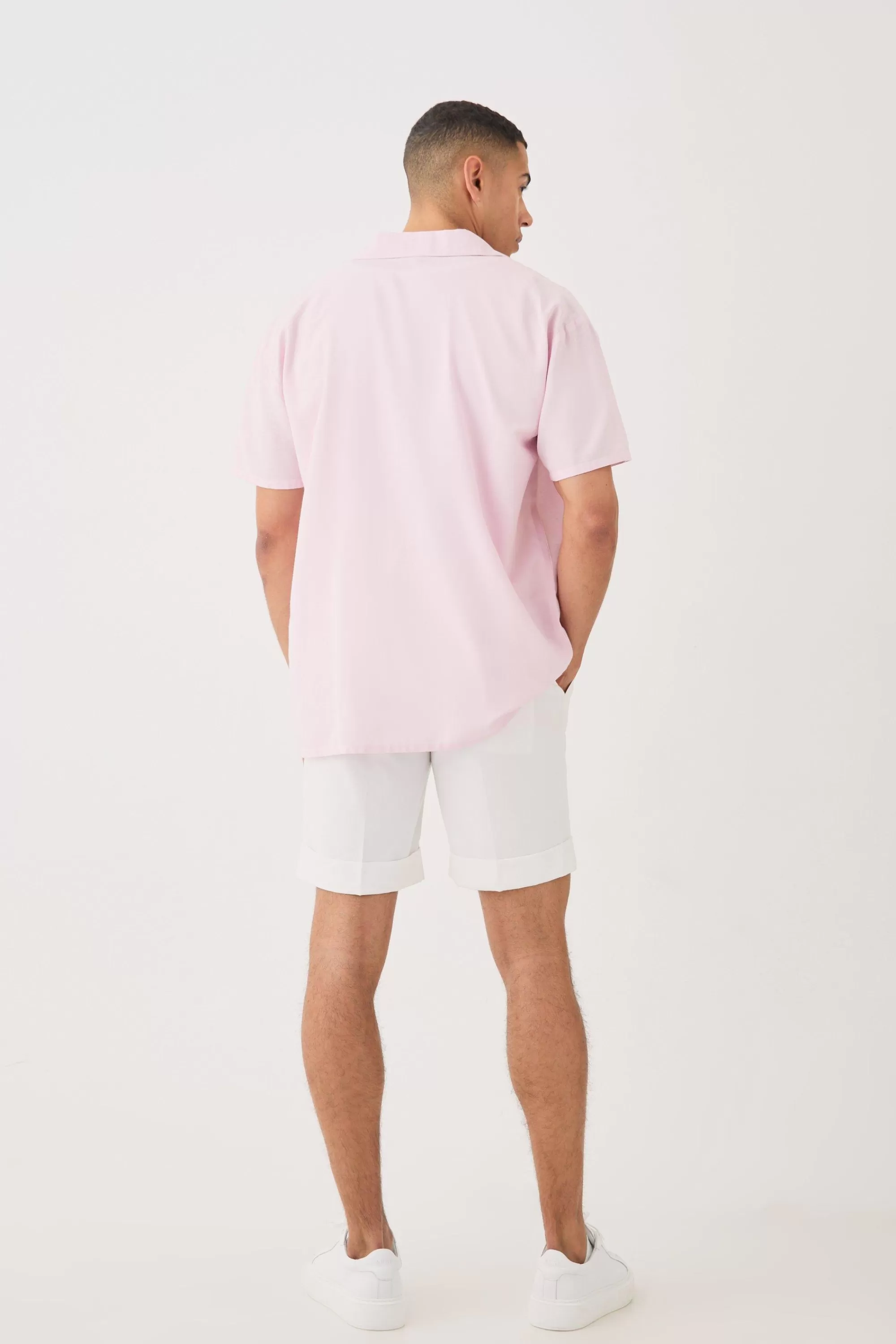 boohooMAN Short Sleeve Revere Oversized Linen Shirt | UK