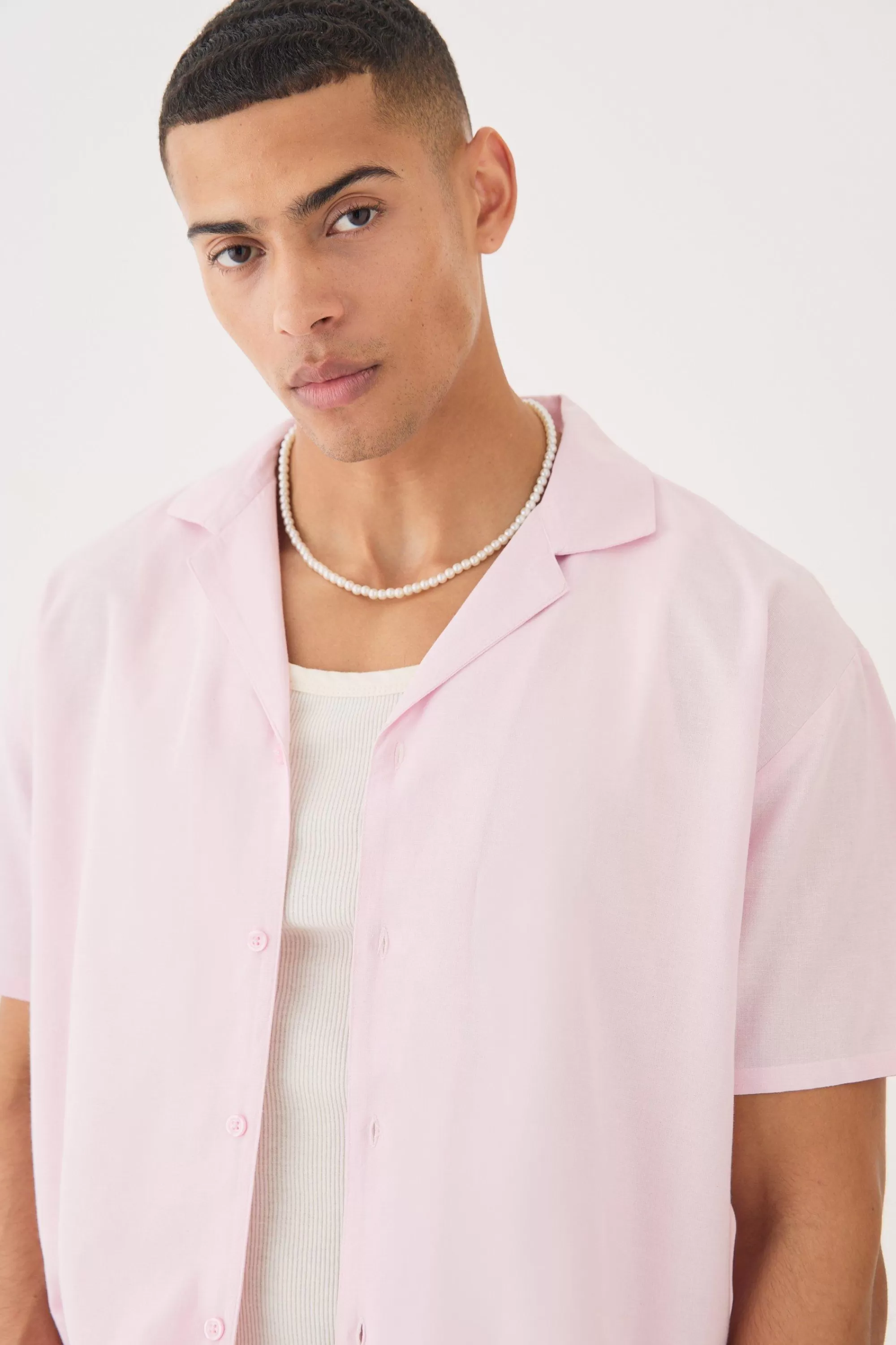 boohooMAN Short Sleeve Revere Oversized Linen Shirt | UK