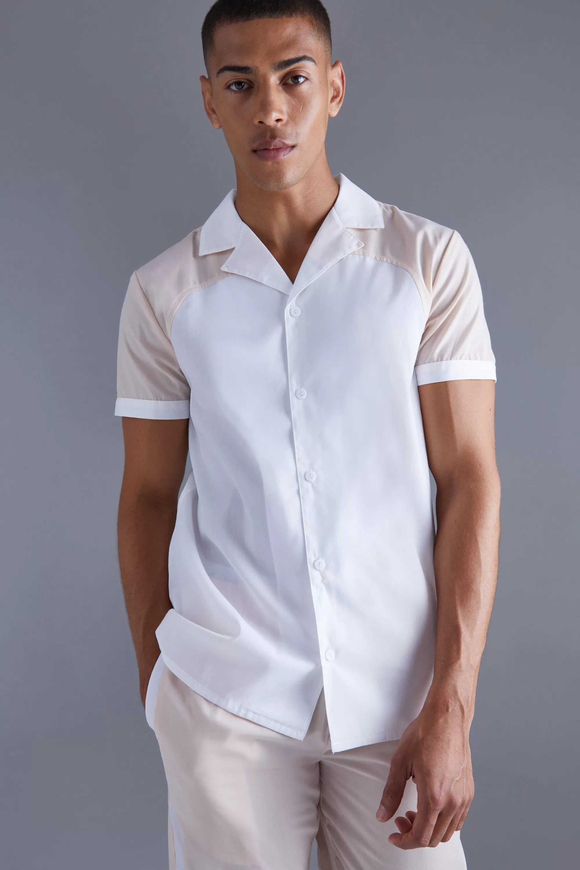 boohooMAN Short Sleeve Revere Panel Shirt | UK
