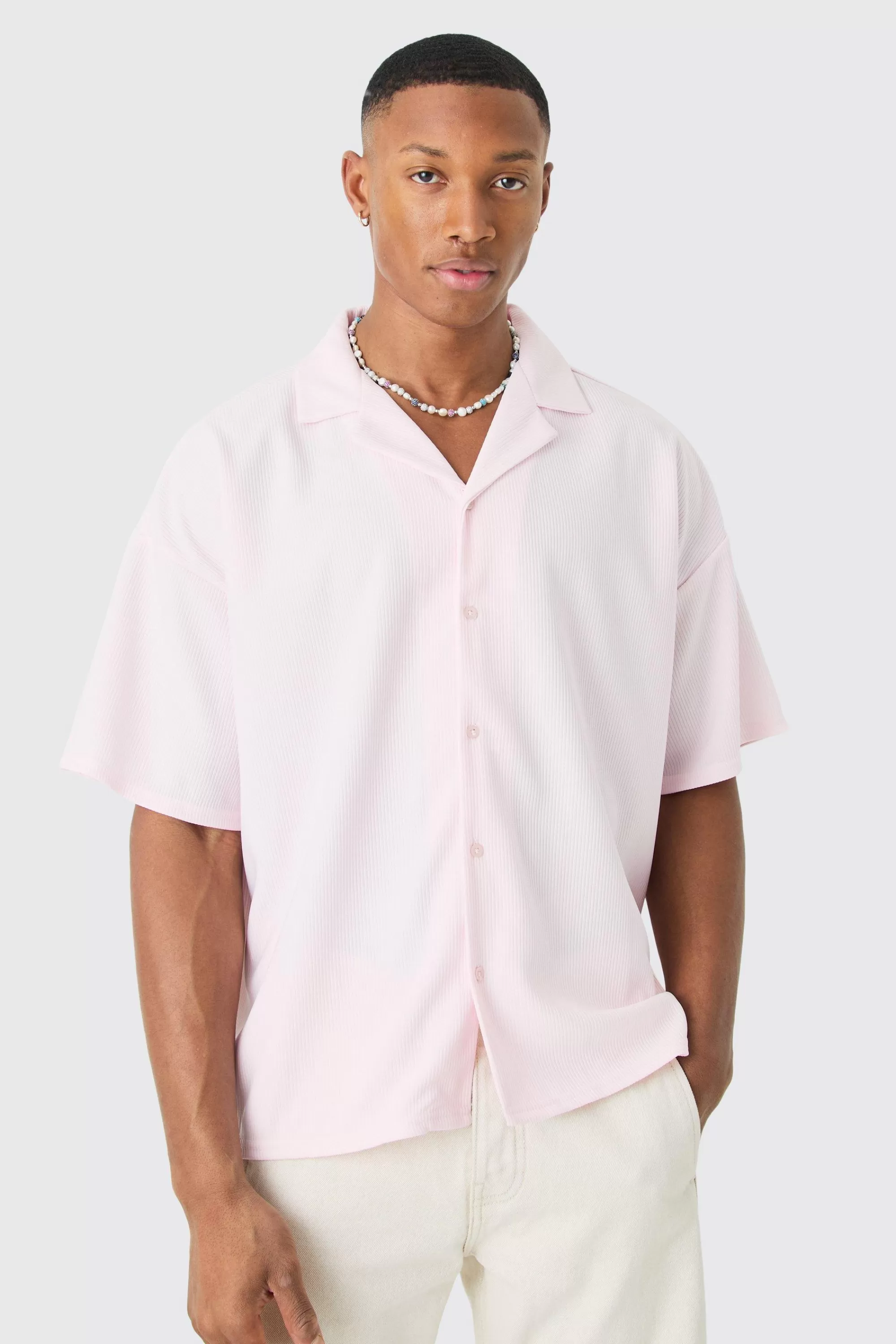 boohooMAN Short Sleeve Ribbed Boxy Shirt | UK