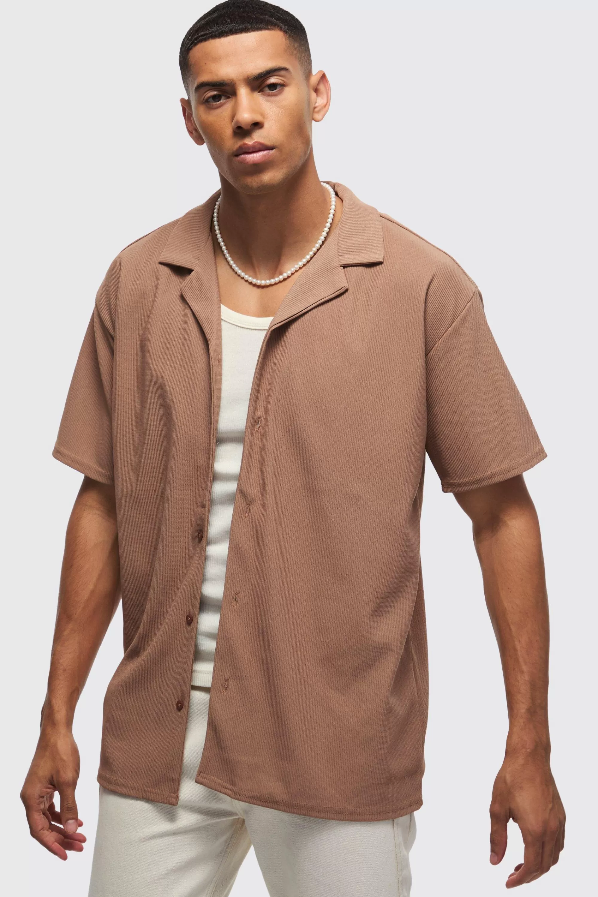 boohooMAN Short Sleeve Ribbed Oversized Shirt | UK