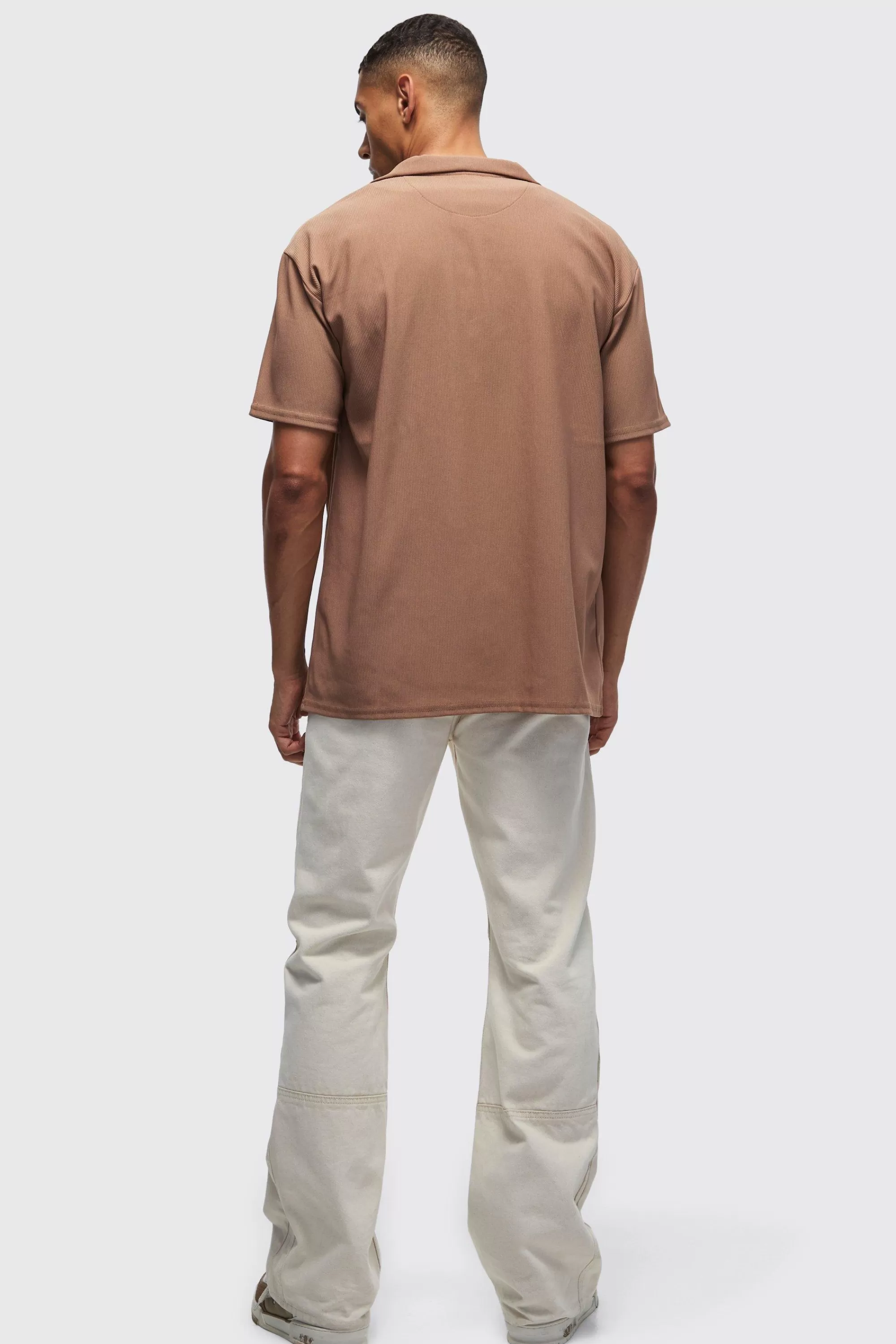 boohooMAN Short Sleeve Ribbed Oversized Shirt | UK
