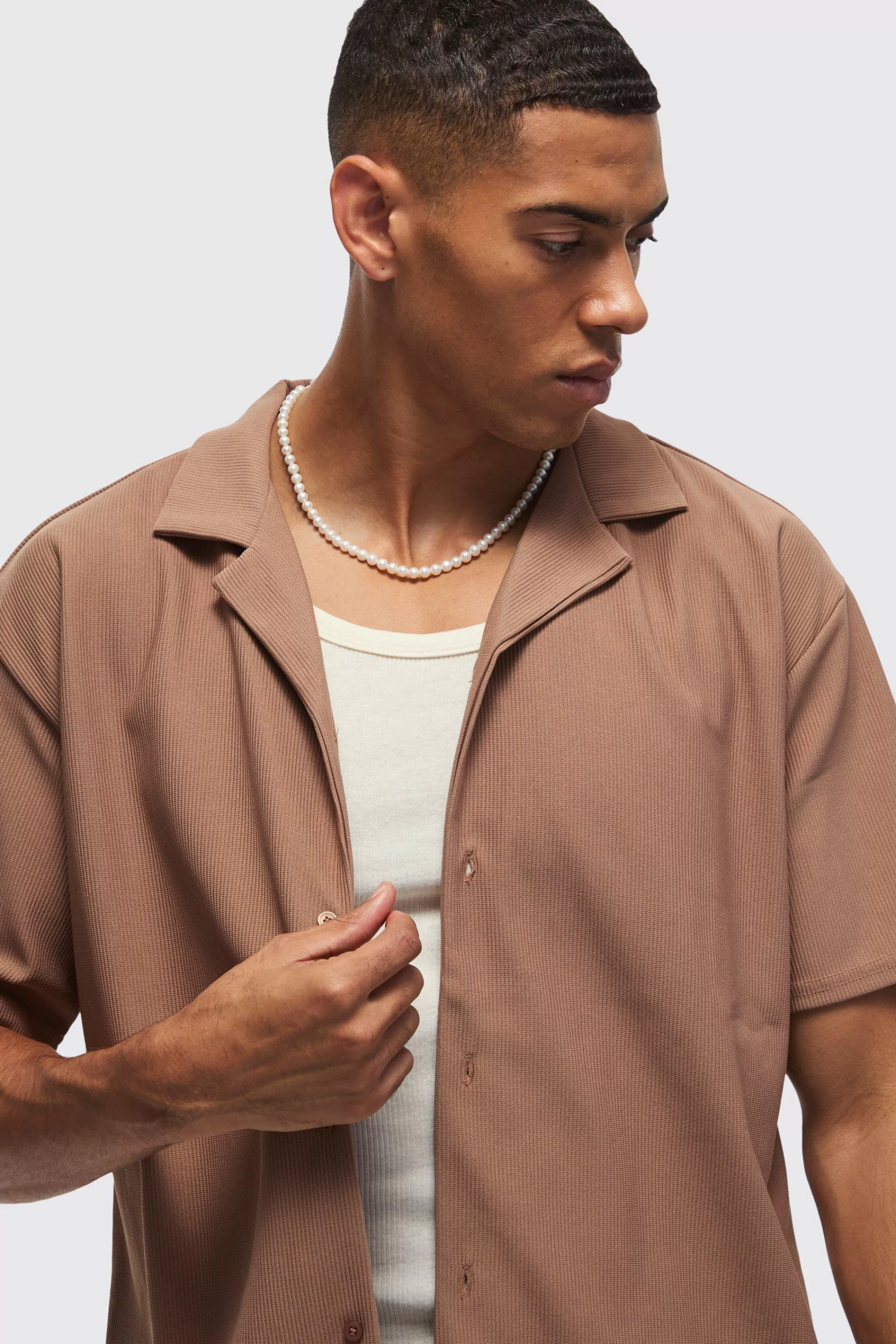 boohooMAN Short Sleeve Ribbed Oversized Shirt | UK