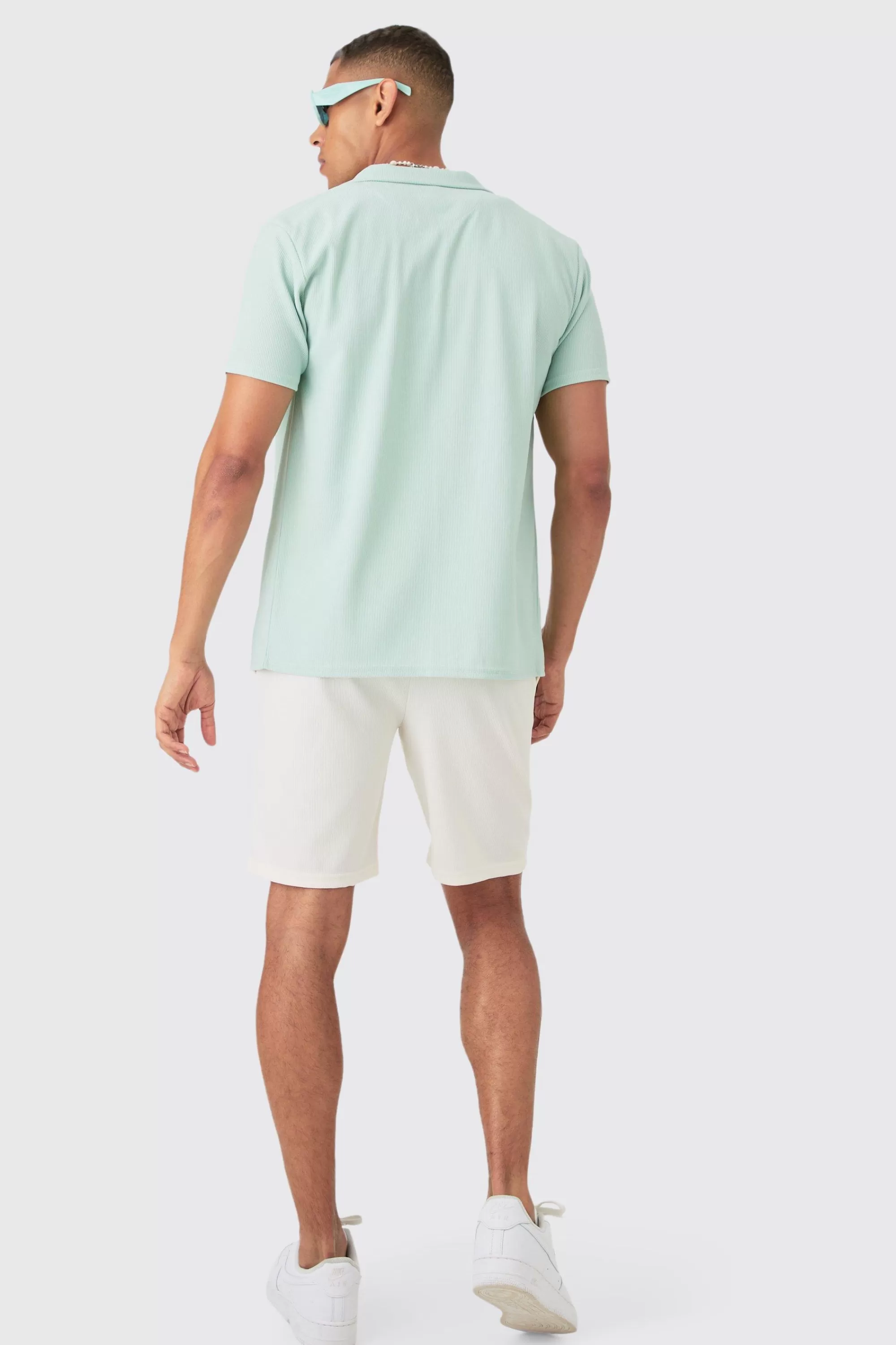 boohooMAN Short Sleeve Ribbed Shirt | UK