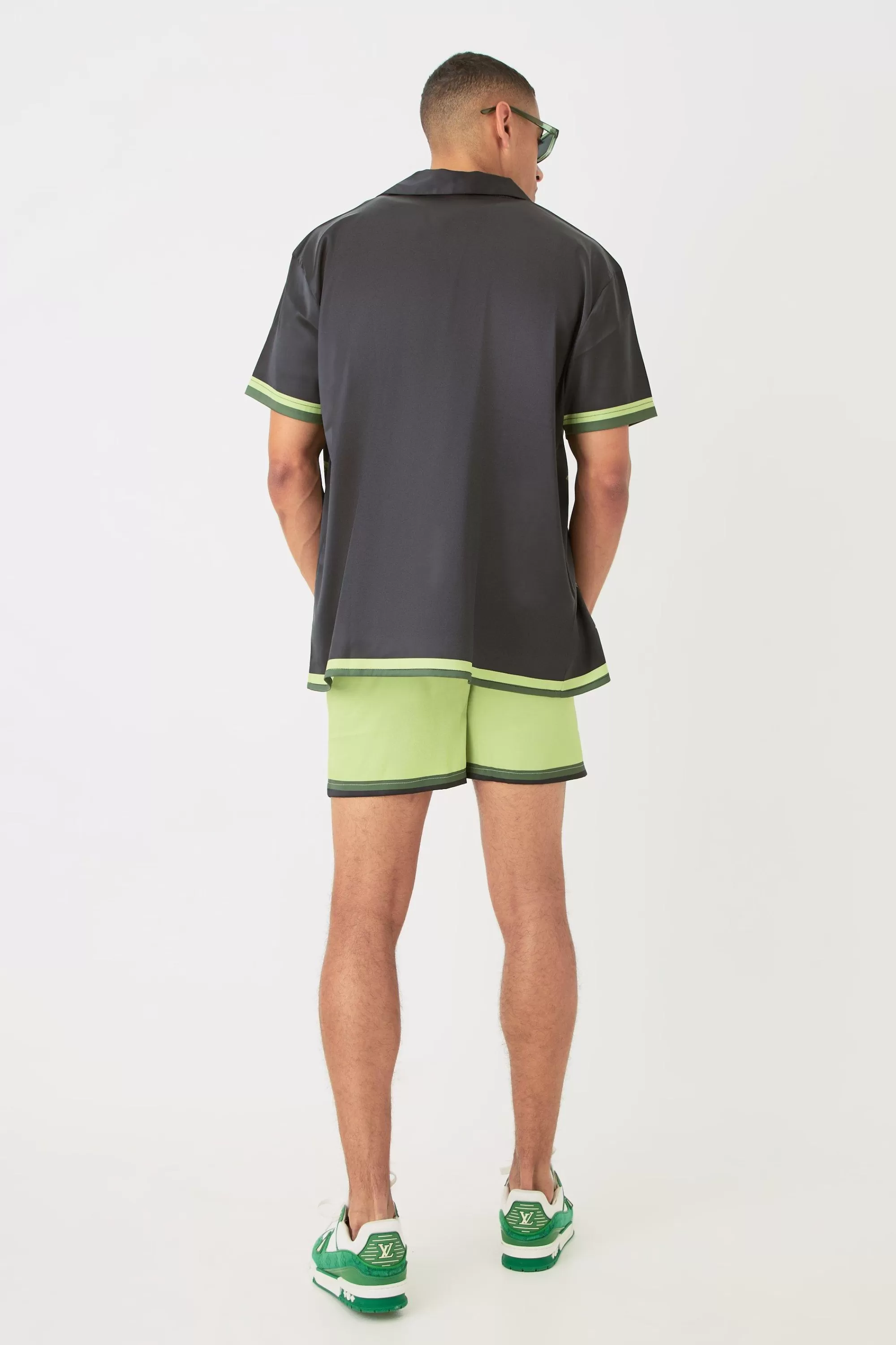 boohooMAN Short Sleeve Satin Oversized Resort Shirt & Short | UK