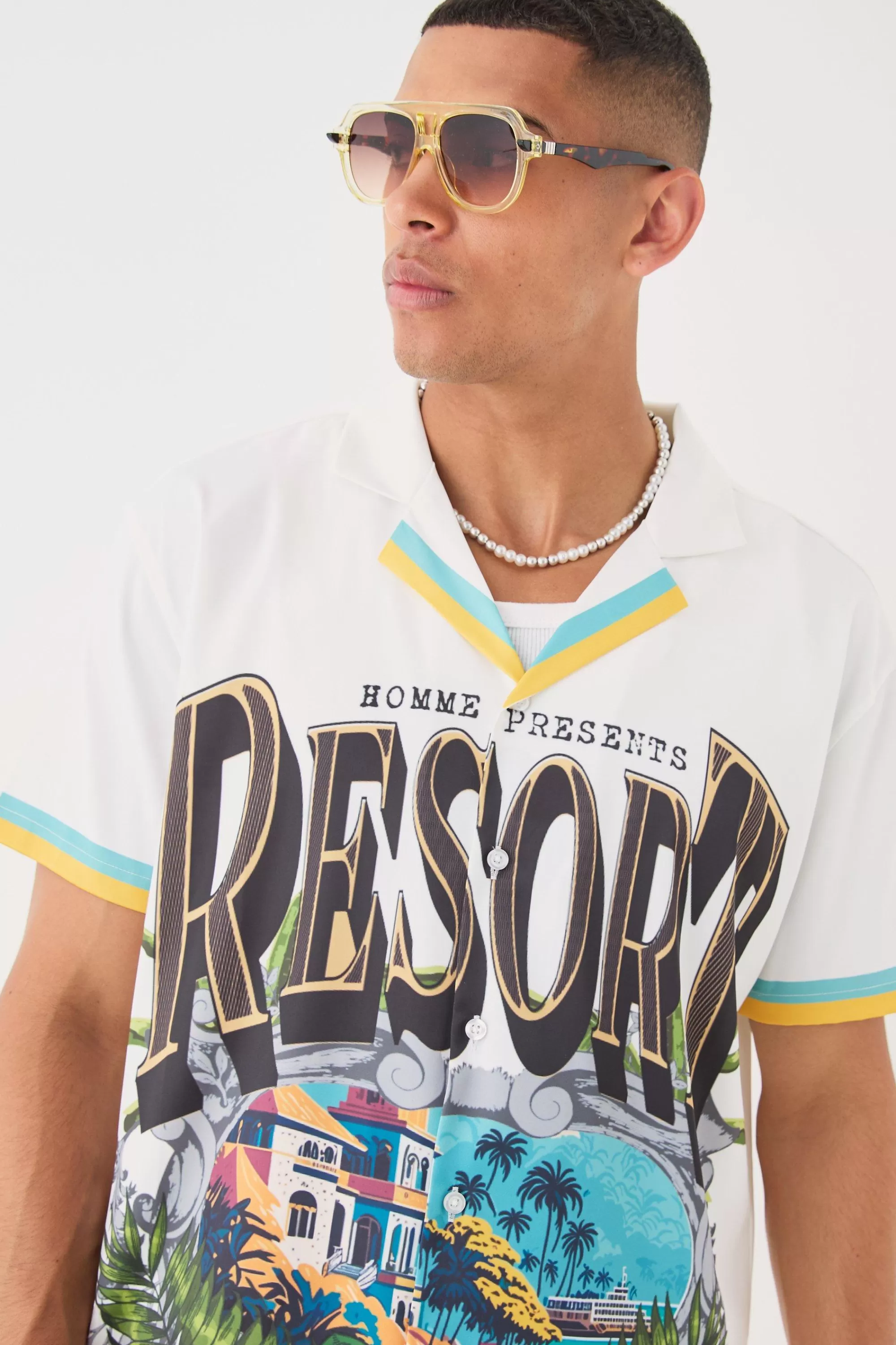 boohooMAN Short Sleeve Satin Oversized Resort Shirt & Short | UK
