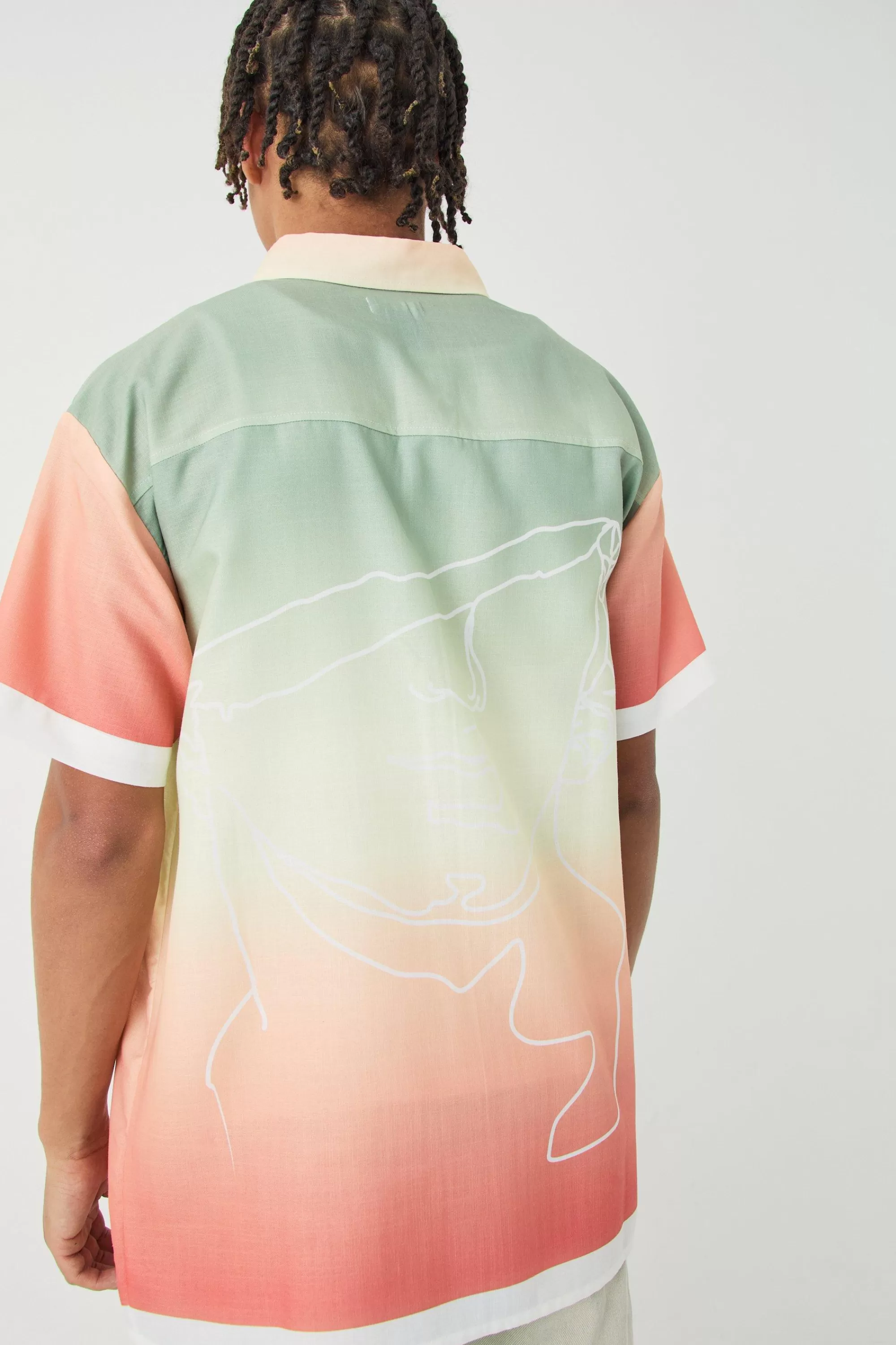 boohooMAN Short Sleeve Slub Ombre Line Shirt | UK