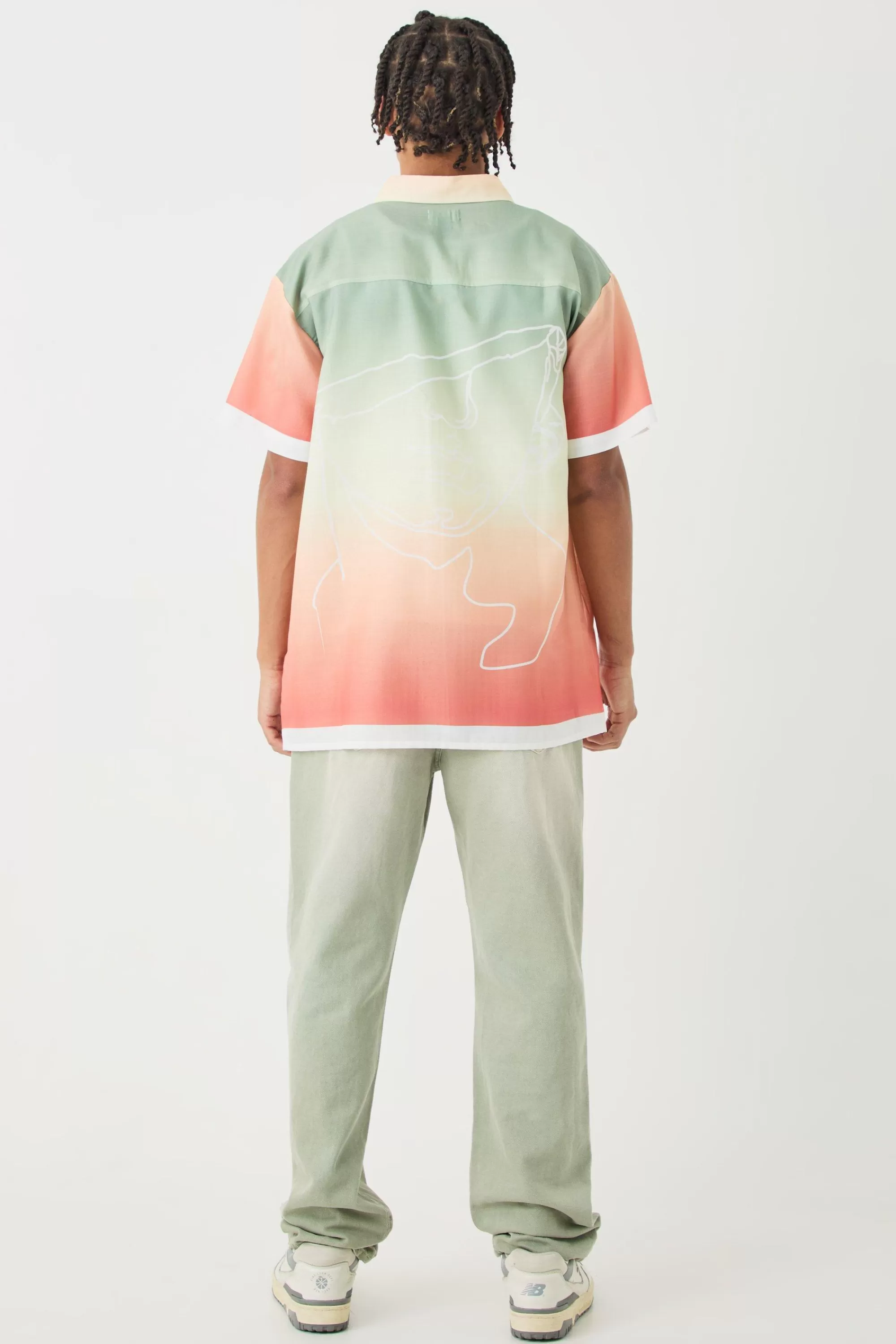 boohooMAN Short Sleeve Slub Ombre Line Shirt | UK