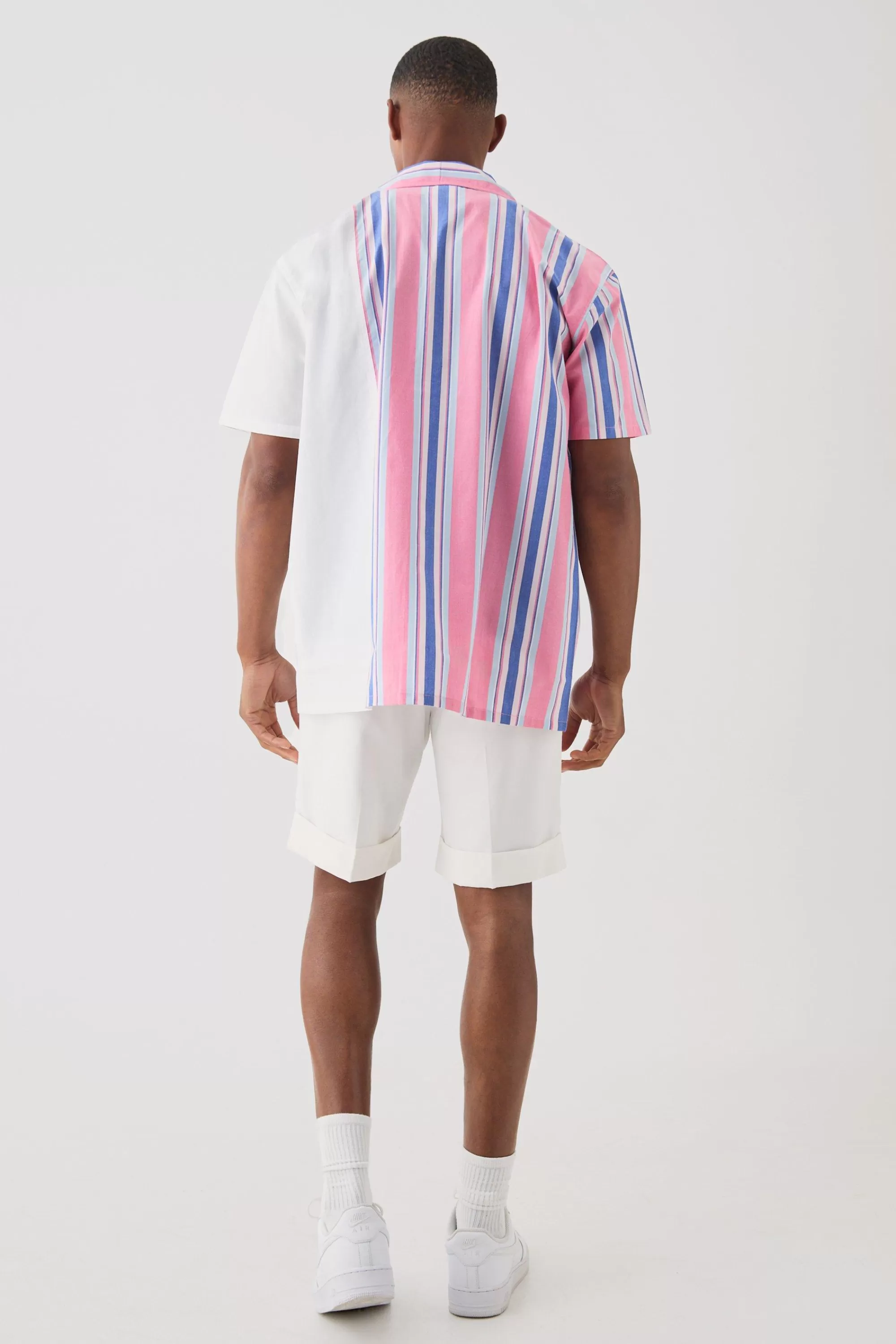 boohooMAN Short Sleeve Spliced Stripe Shirt | UK