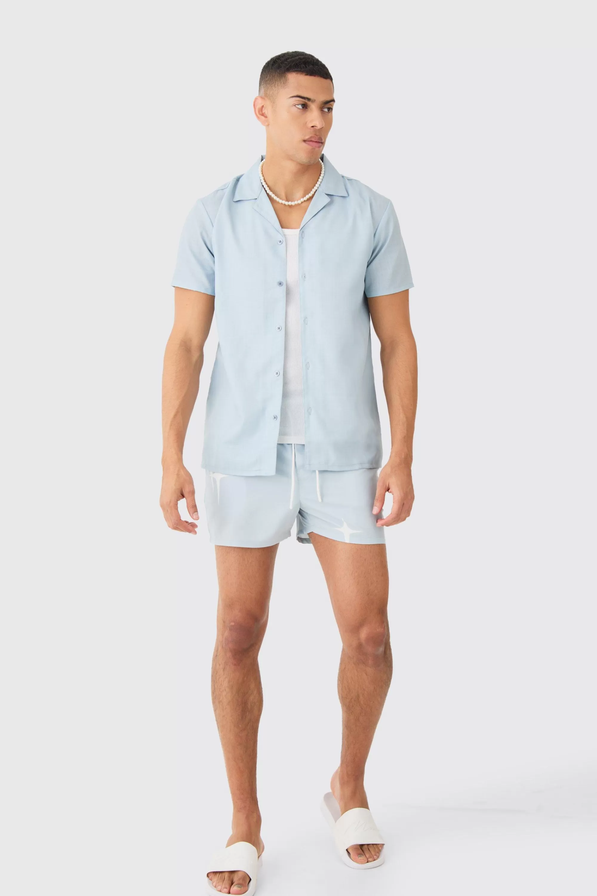 boohooMAN Short Sleeve Star Shirt & Swim Set | UK
