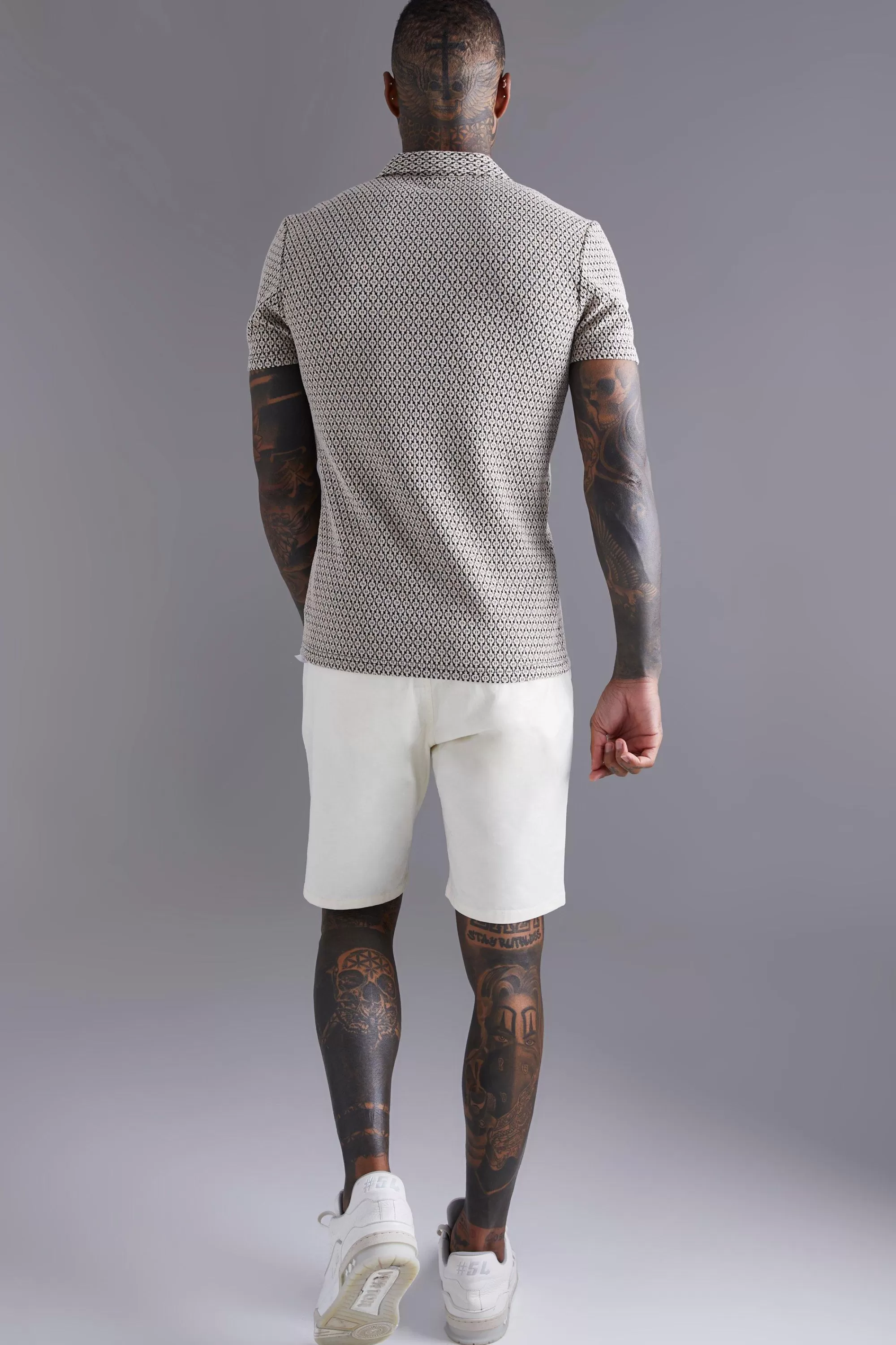 boohooMAN Short Sleeve Stretch Mini Geo Shirt | UK
