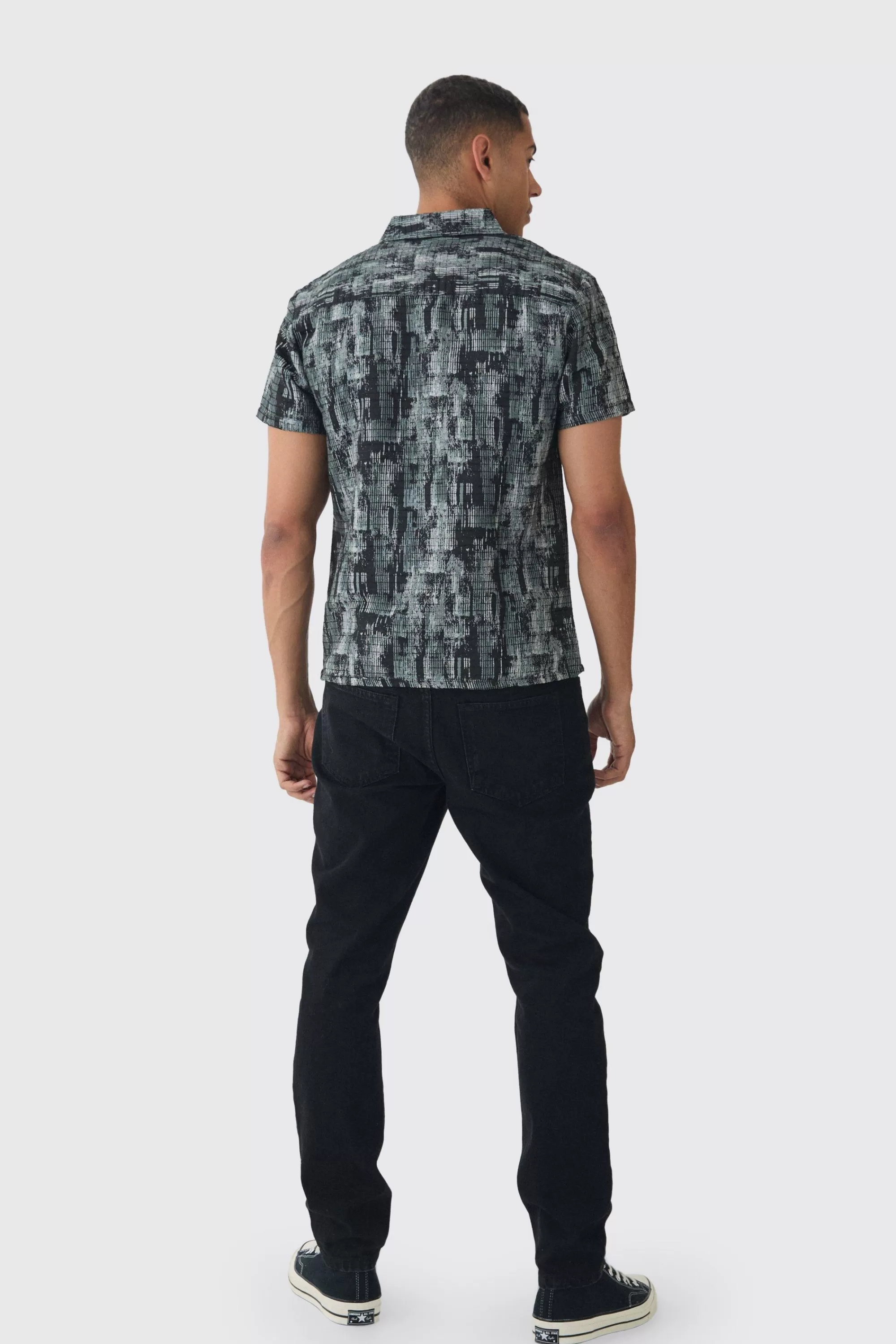 boohooMAN Short Sleeve Textured Jacquard Shirt | UK