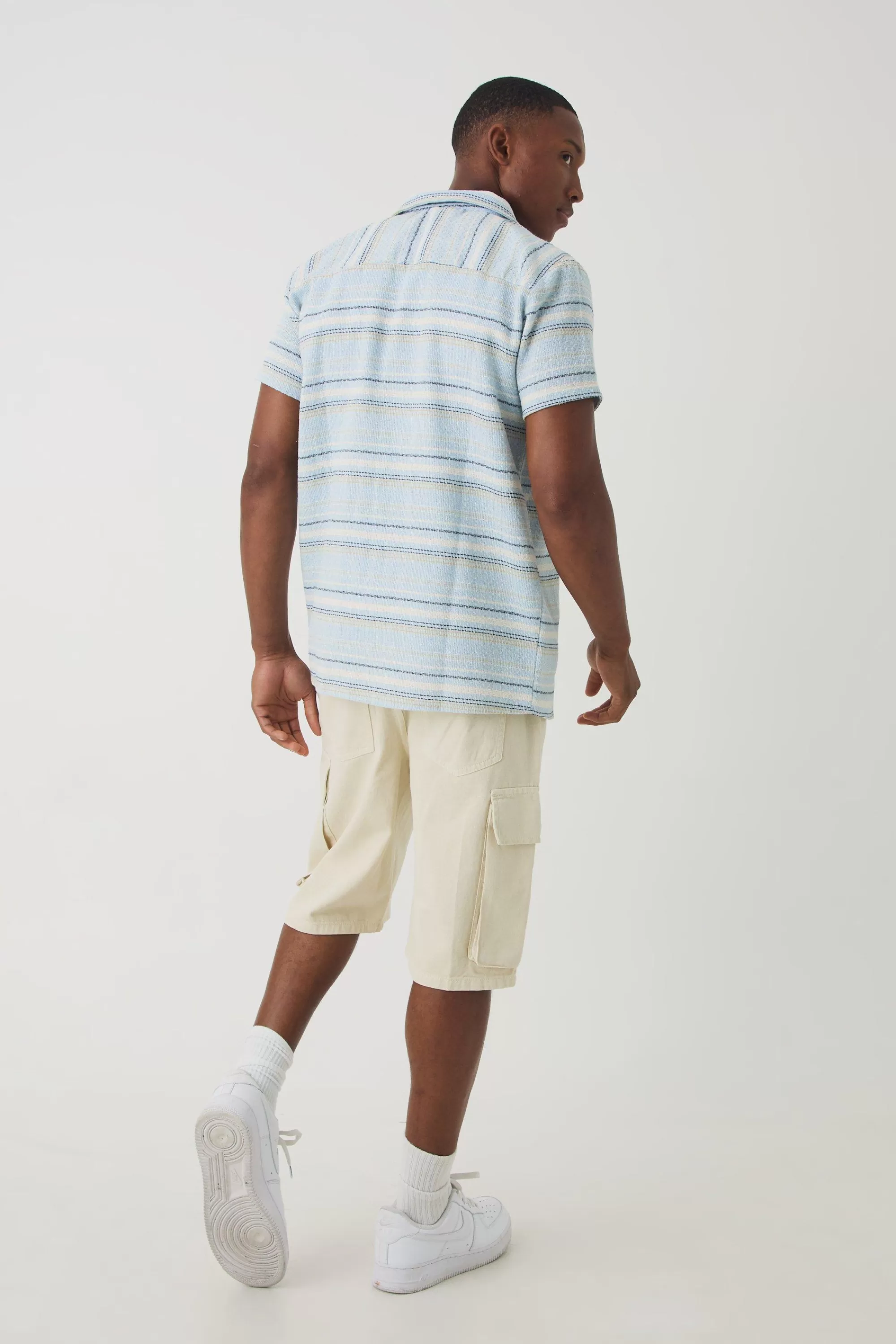 boohooMAN Short Sleeve Textured Stripe Shirt | UK