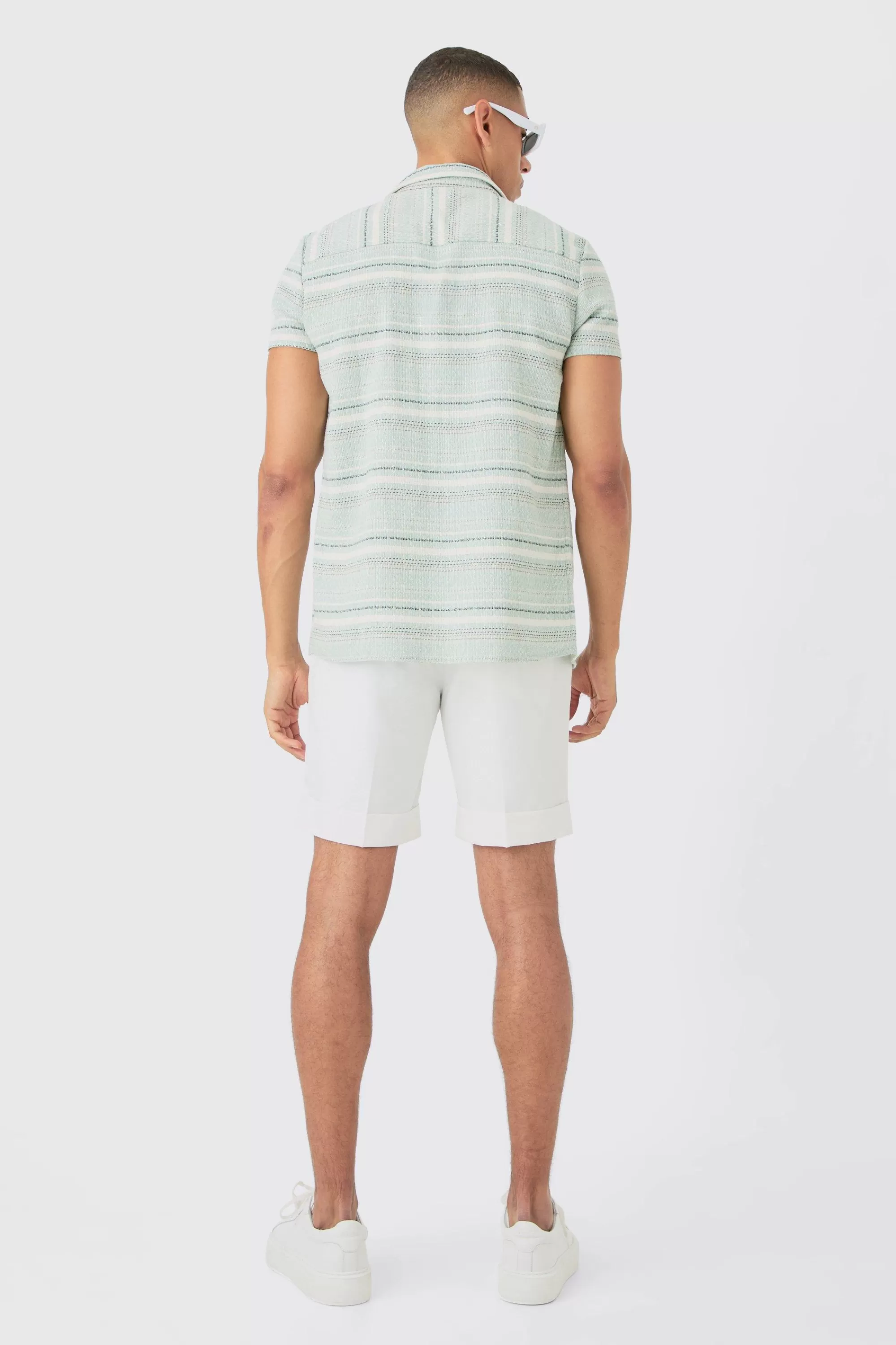boohooMAN Short Sleeve Textured Stripe Shirt | UK
