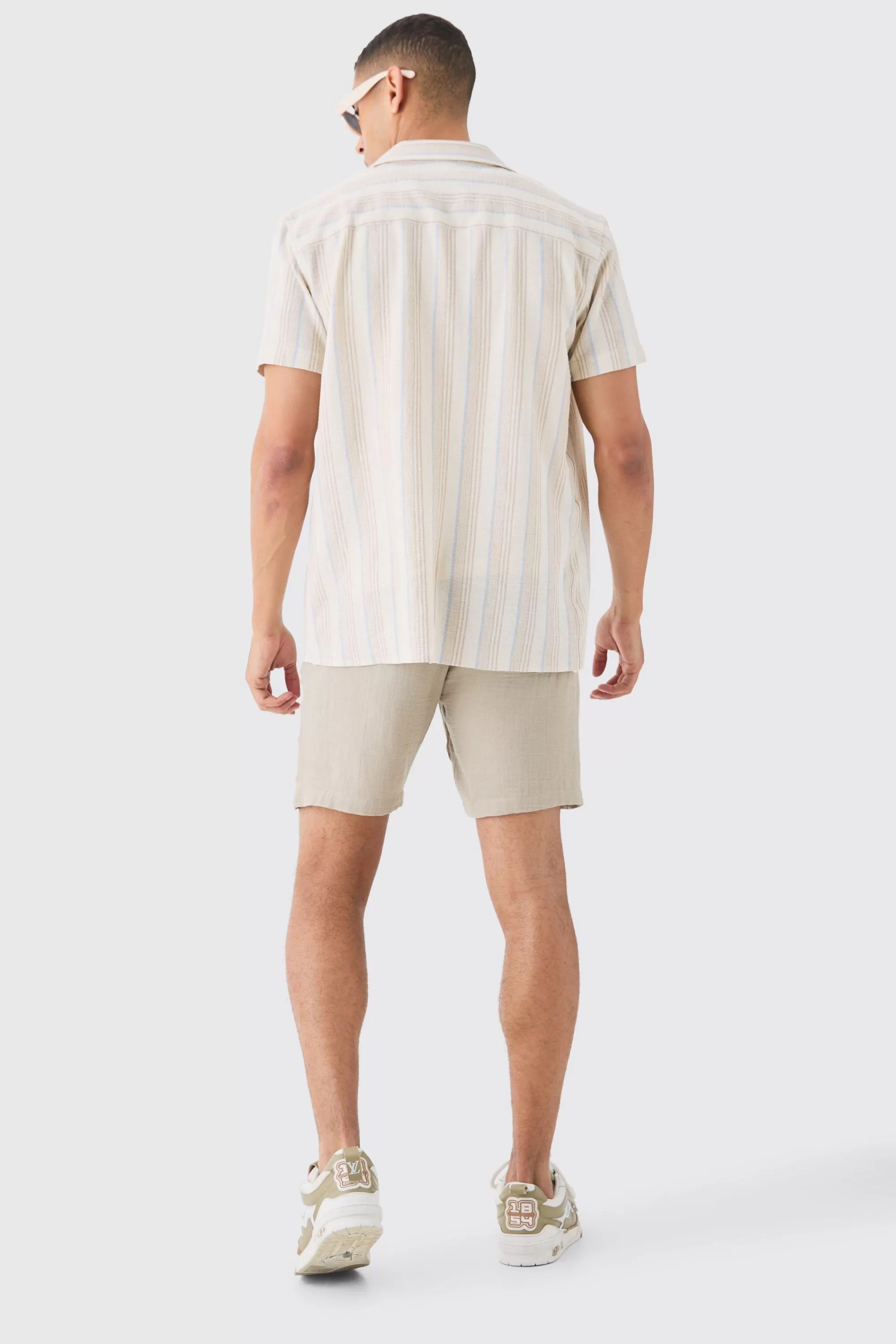 boohooMAN Short Sleeve Textured Tonal Stripe Shirt | UK