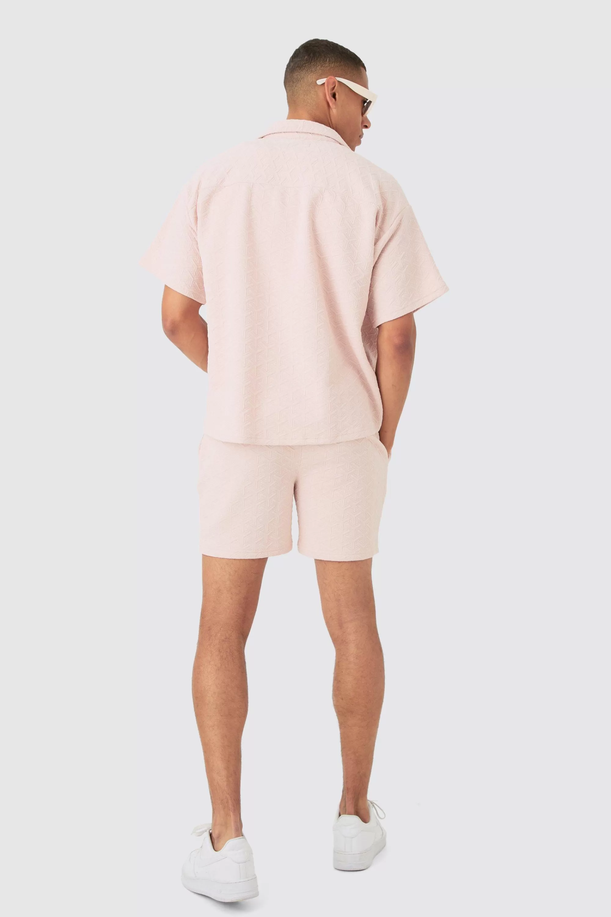 boohooMAN Short Sleeve Triangle Geo Boxy Shirt & Short Set | UK