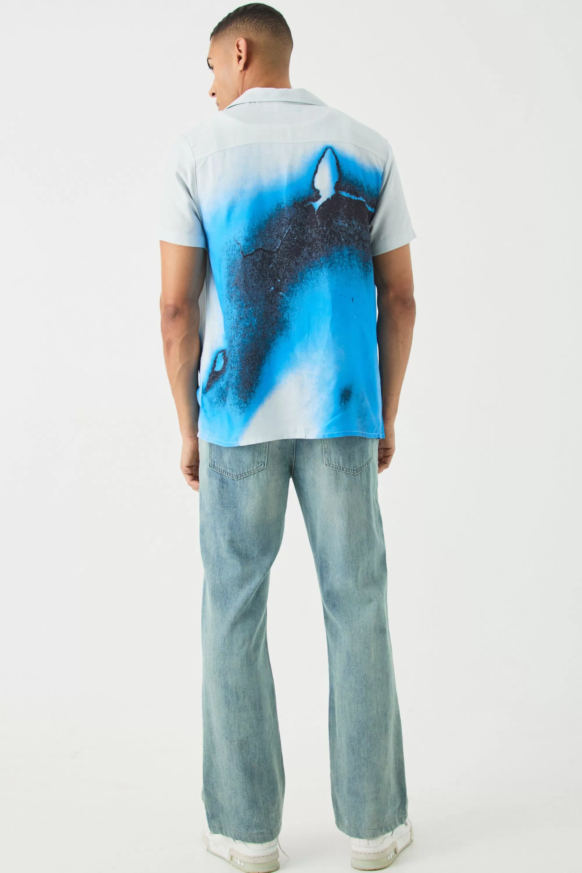 boohooMAN Short Sleeve Viscose Burnt Ombre Shirt | UK