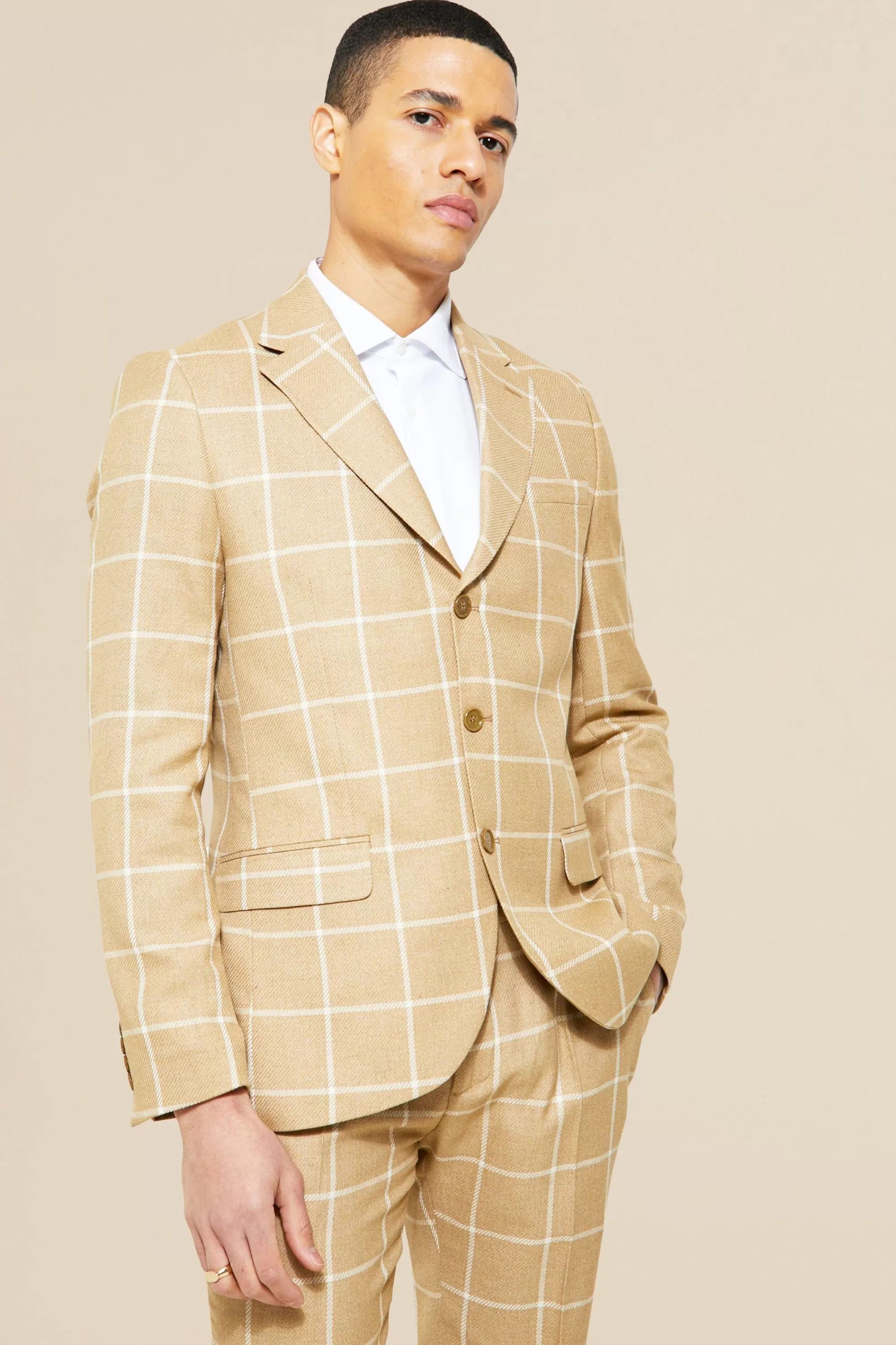 boohooMAN Single Breasted Check Slim Suit Jacket | UK