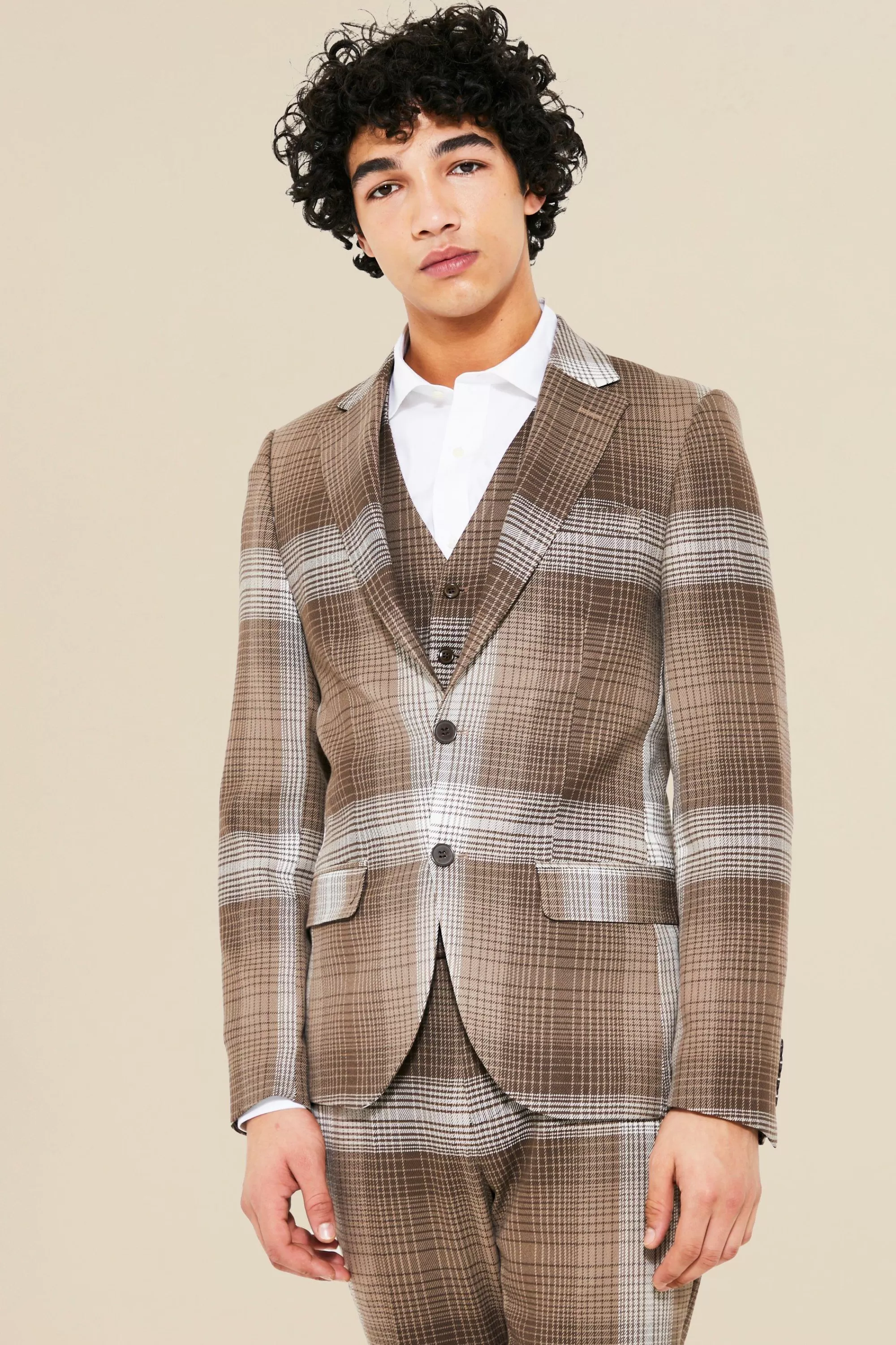 boohooMAN Single Breasted Skinny Check Suit Jacket | UK