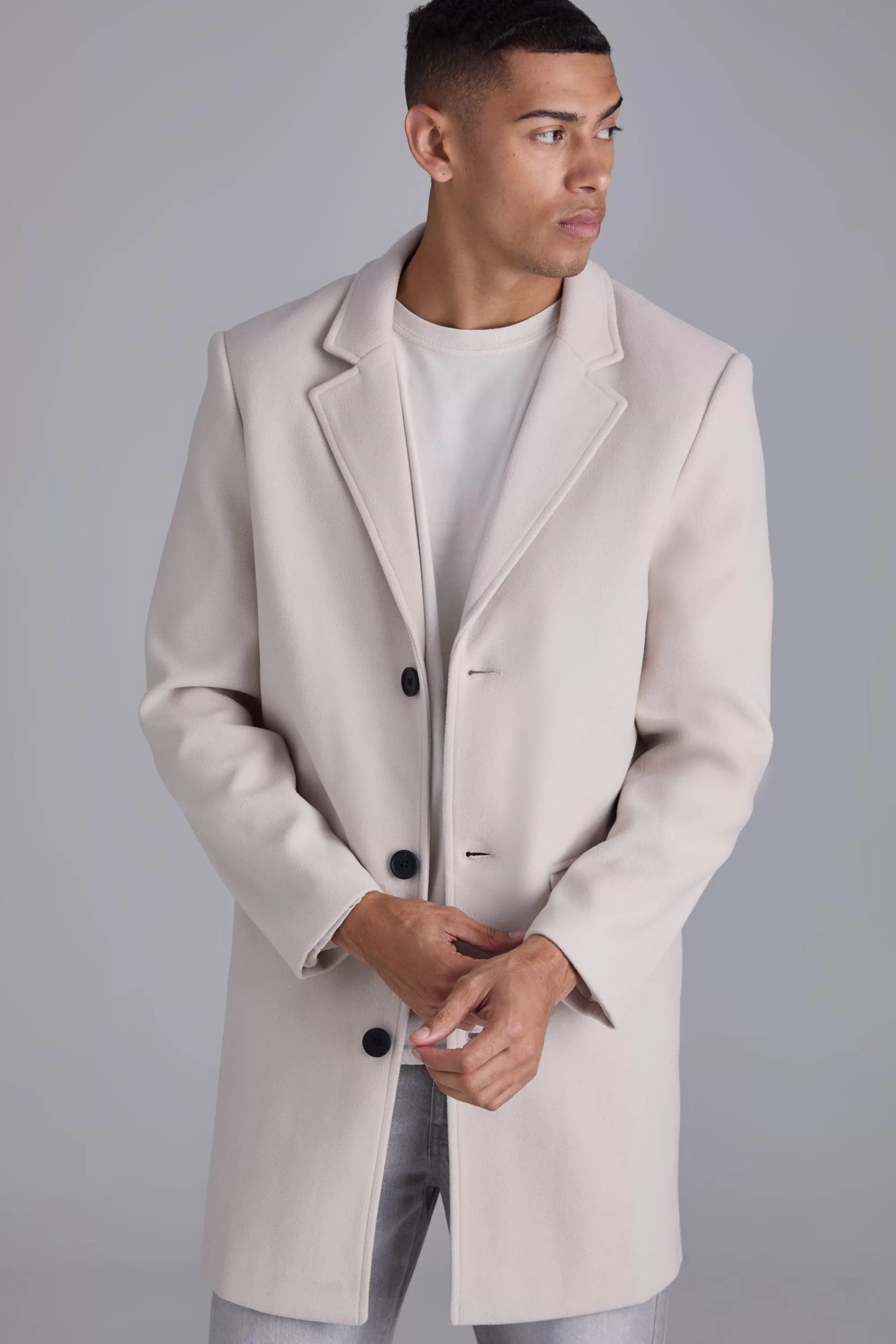 boohooMAN Single Breasted Wool Look Overcoat In | UK