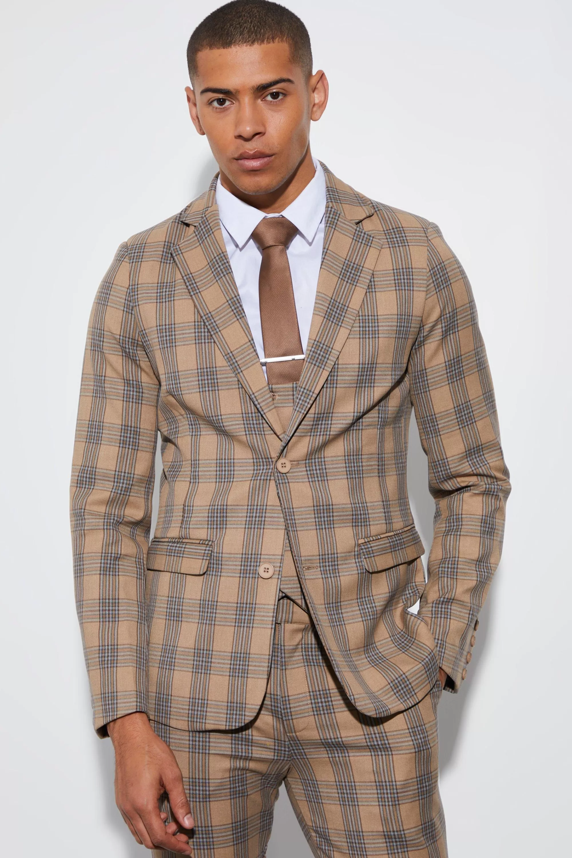 boohooMAN Skinny Check Suit | UK