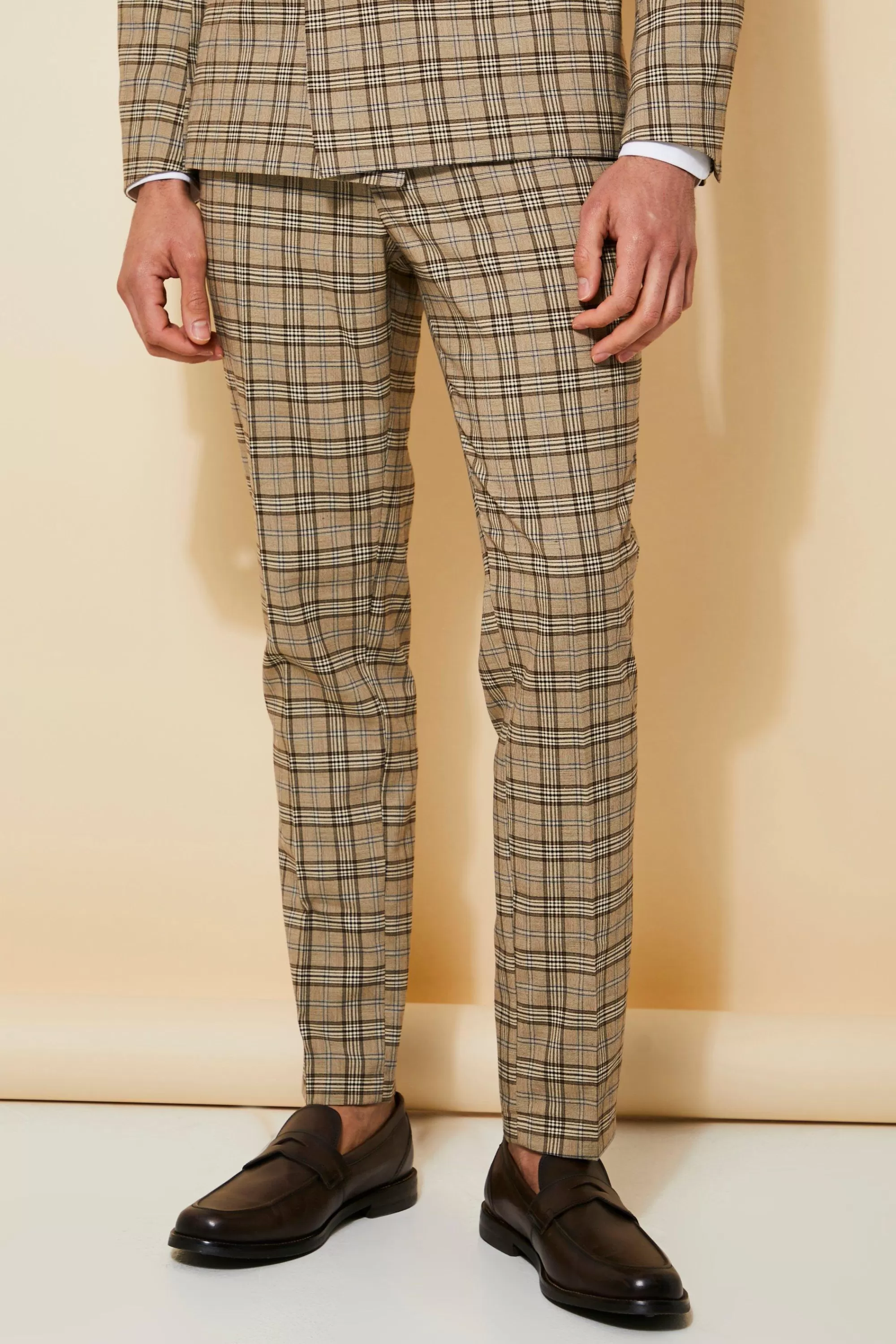 boohooMAN Skinny Check Suit Trousers | UK