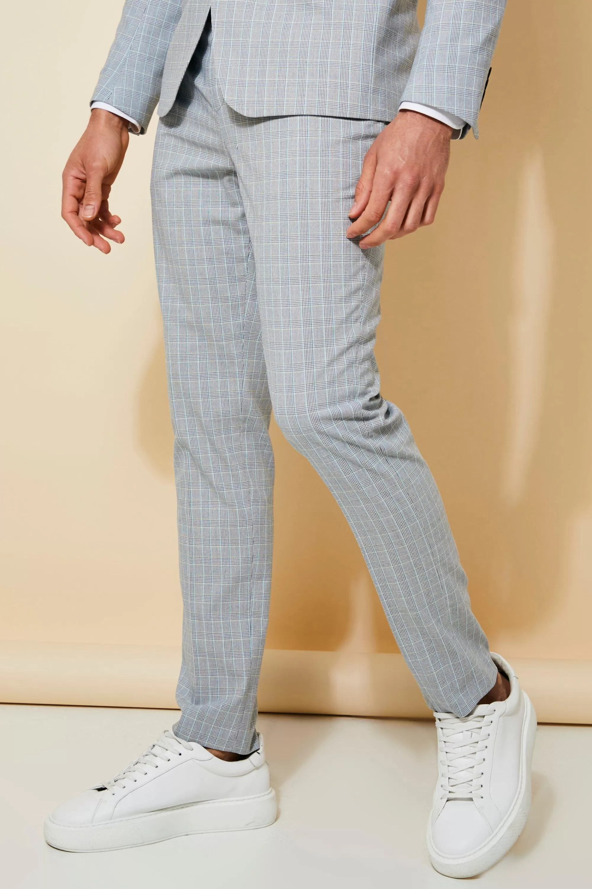 boohooMAN Skinny Check Suit Trousers | UK