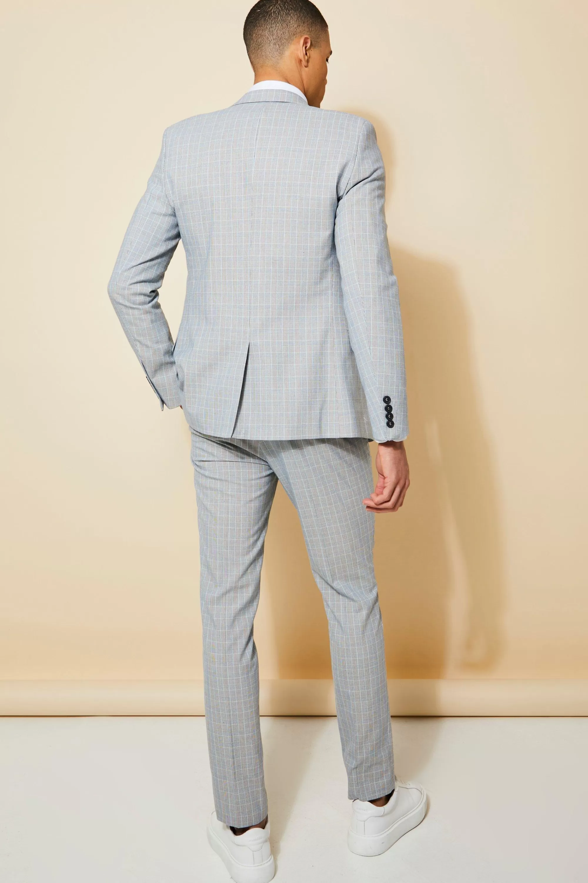 boohooMAN Skinny Check Suit Trousers | UK