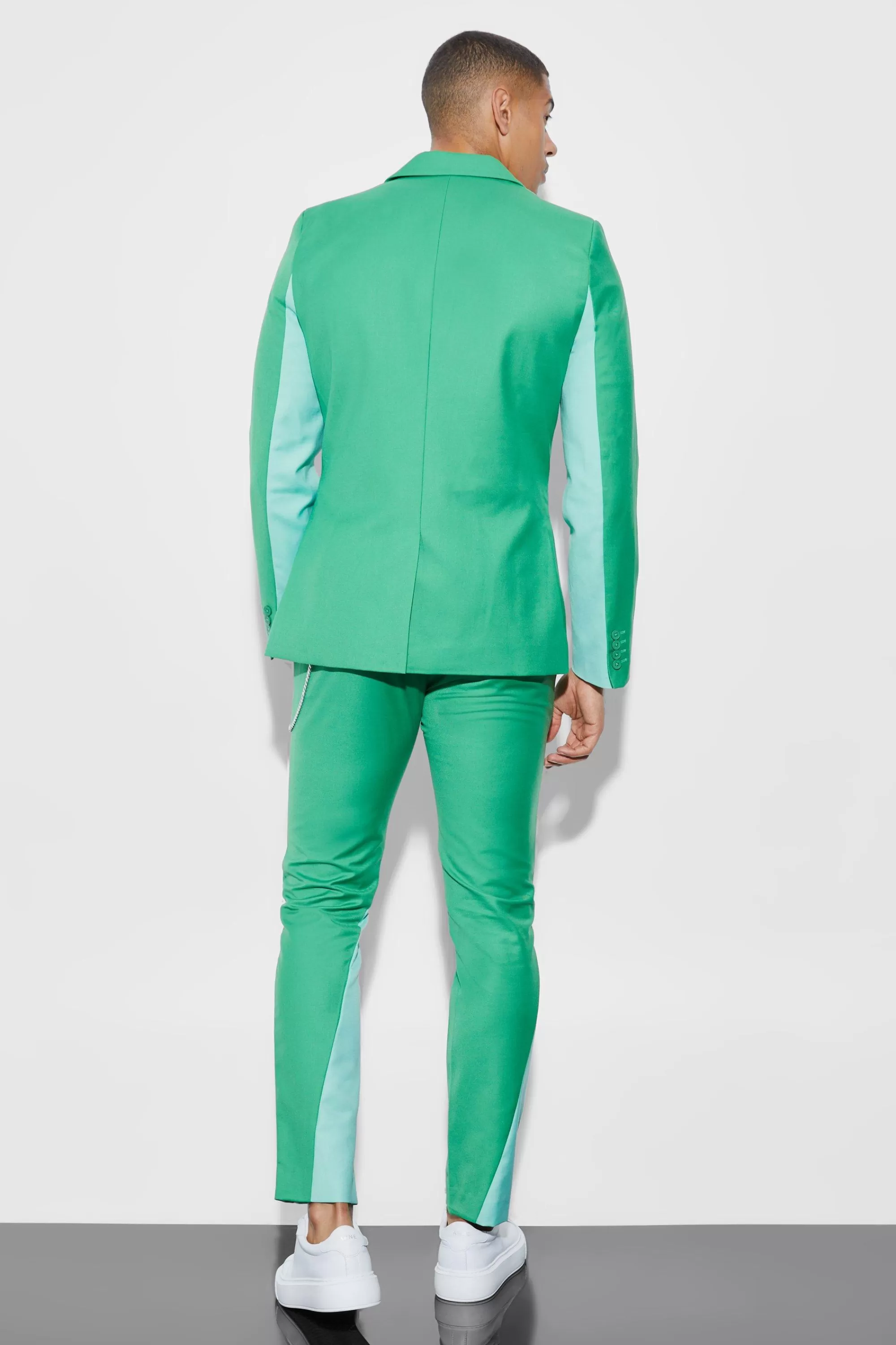 boohooMAN Skinny Colourblock Suit | UK