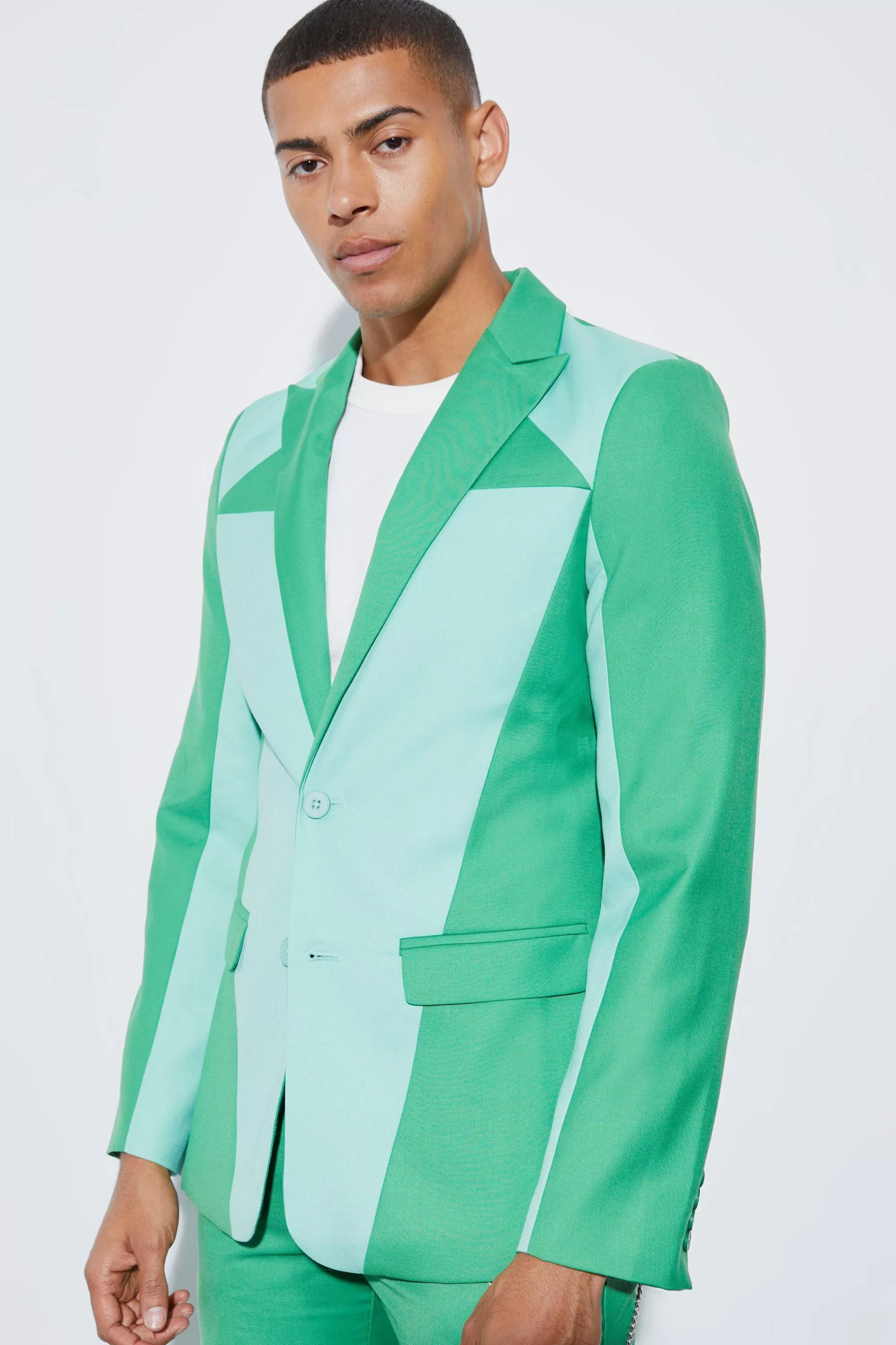 boohooMAN Skinny Colourblock Suit Jacket | UK