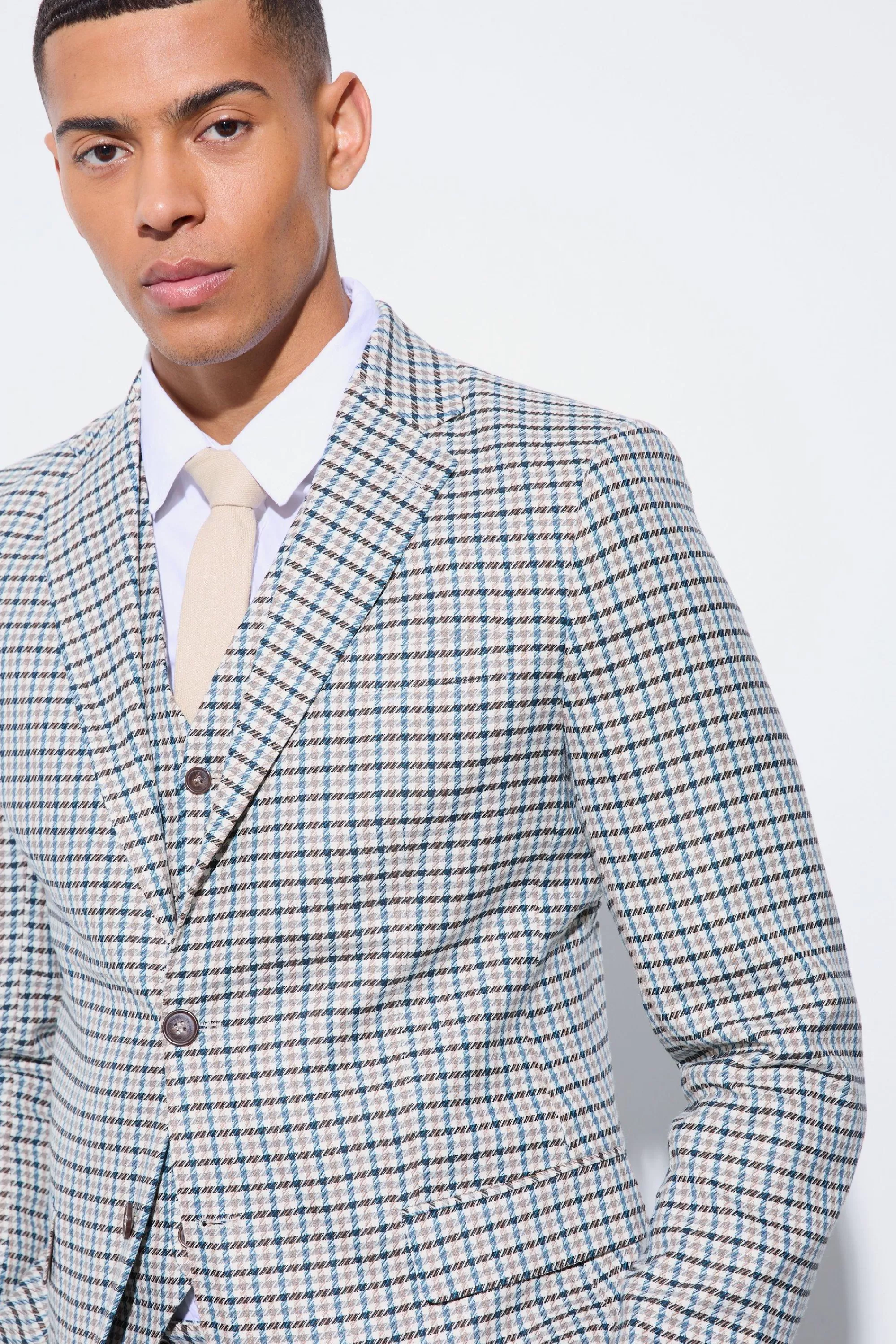 boohooMAN Skinny Cropped Check Suit | UK