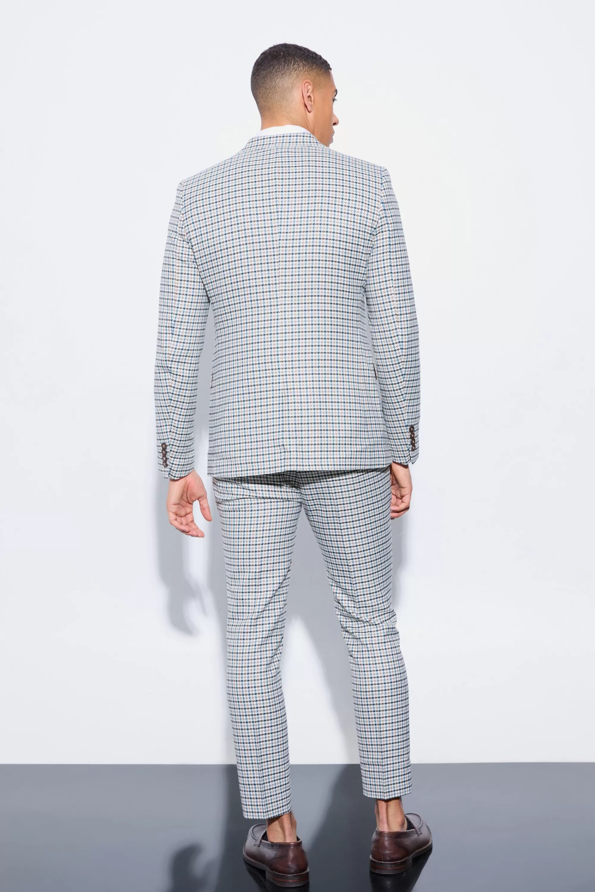 boohooMAN Skinny Cropped Checked Suit Trousers | UK