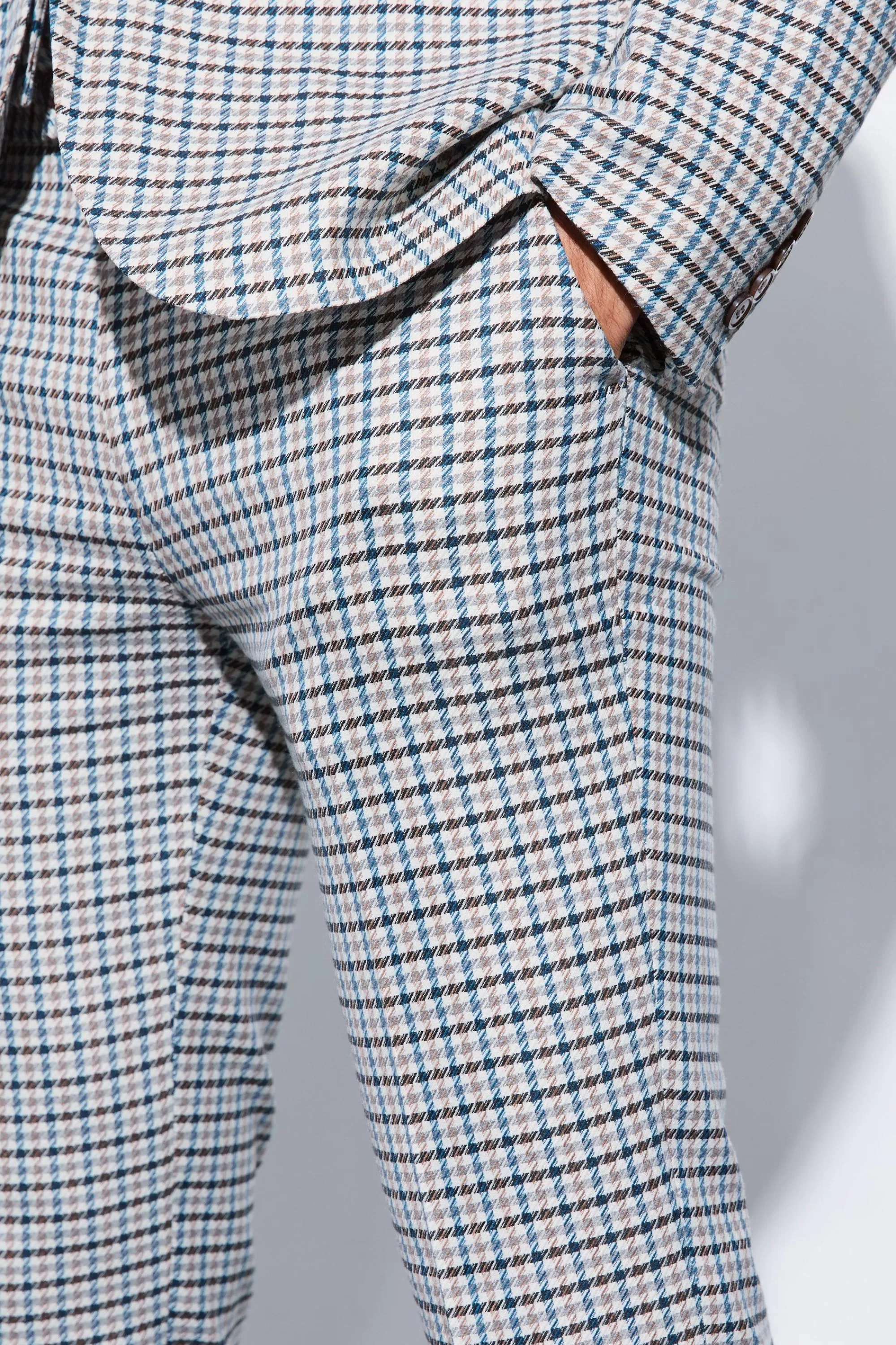 boohooMAN Skinny Cropped Checked Suit Trousers | UK