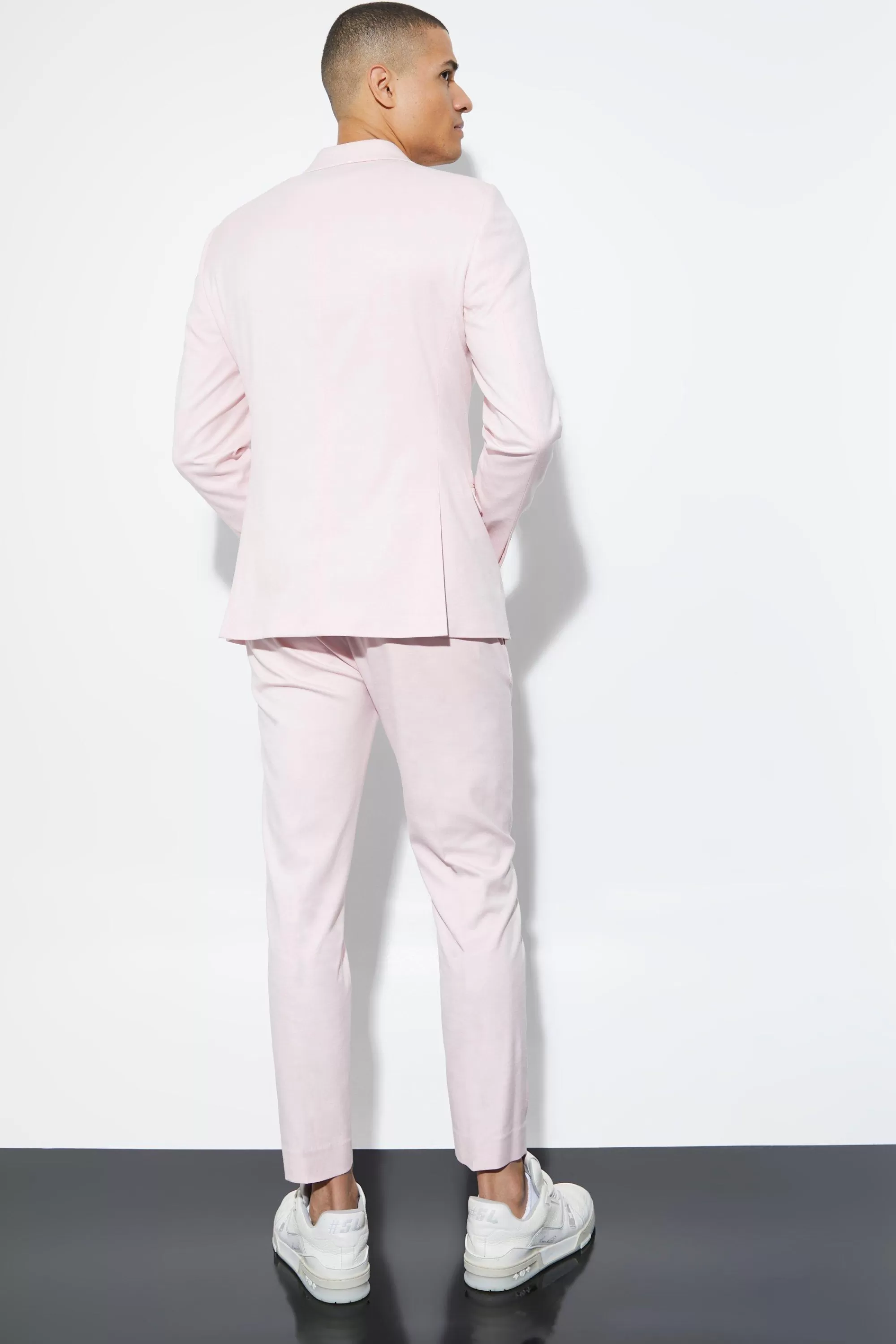 boohooMAN Skinny Double Breasted Linen Suit Jacket | UK