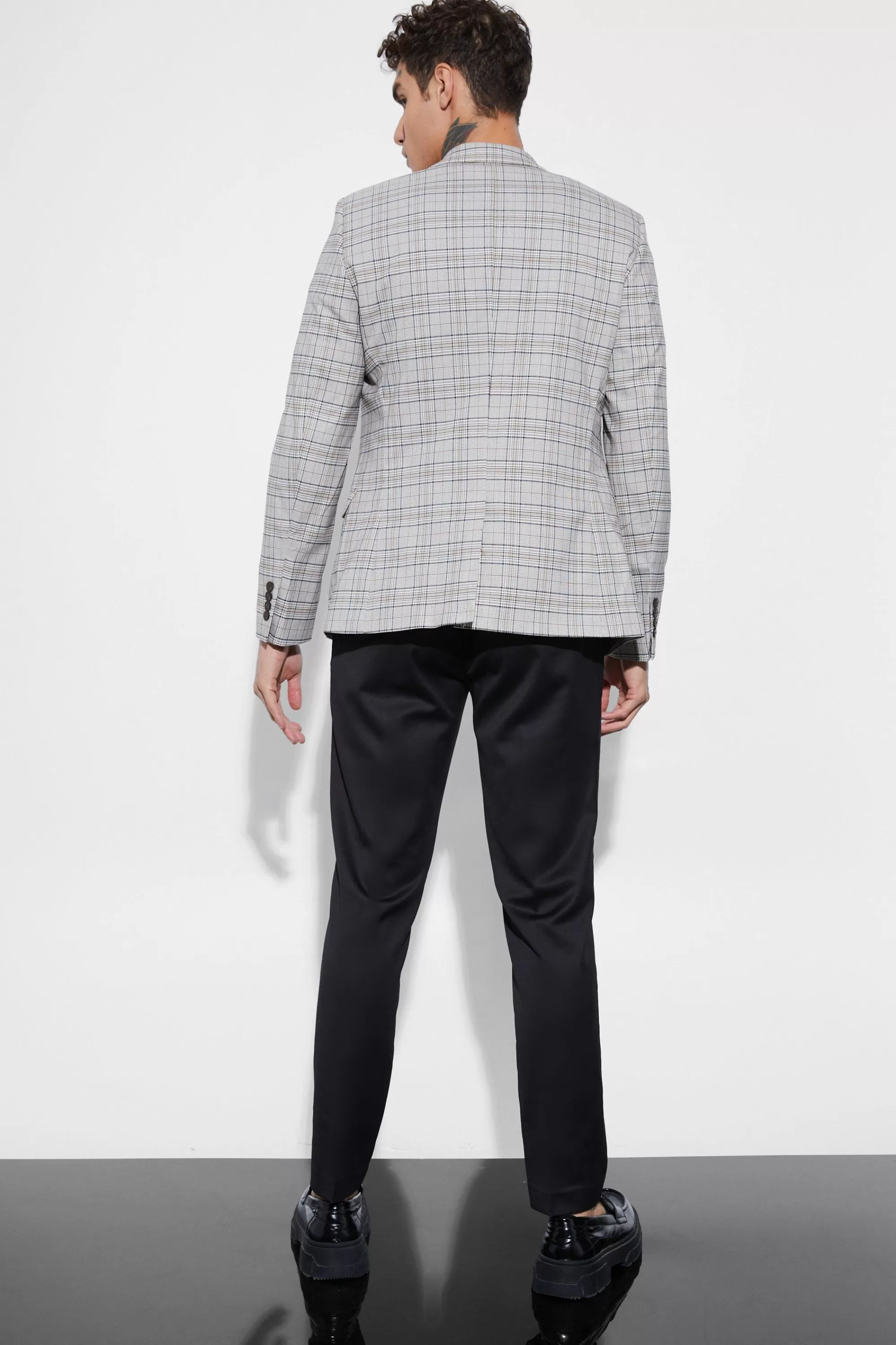 boohooMAN Skinny Fit Check Suit Jacket | UK