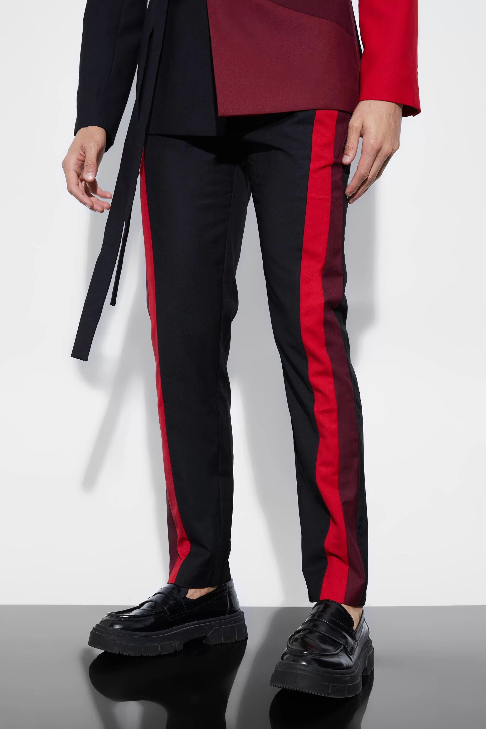 boohooMAN Skinny Fit Colour Block Panel Suit Trouser | UK
