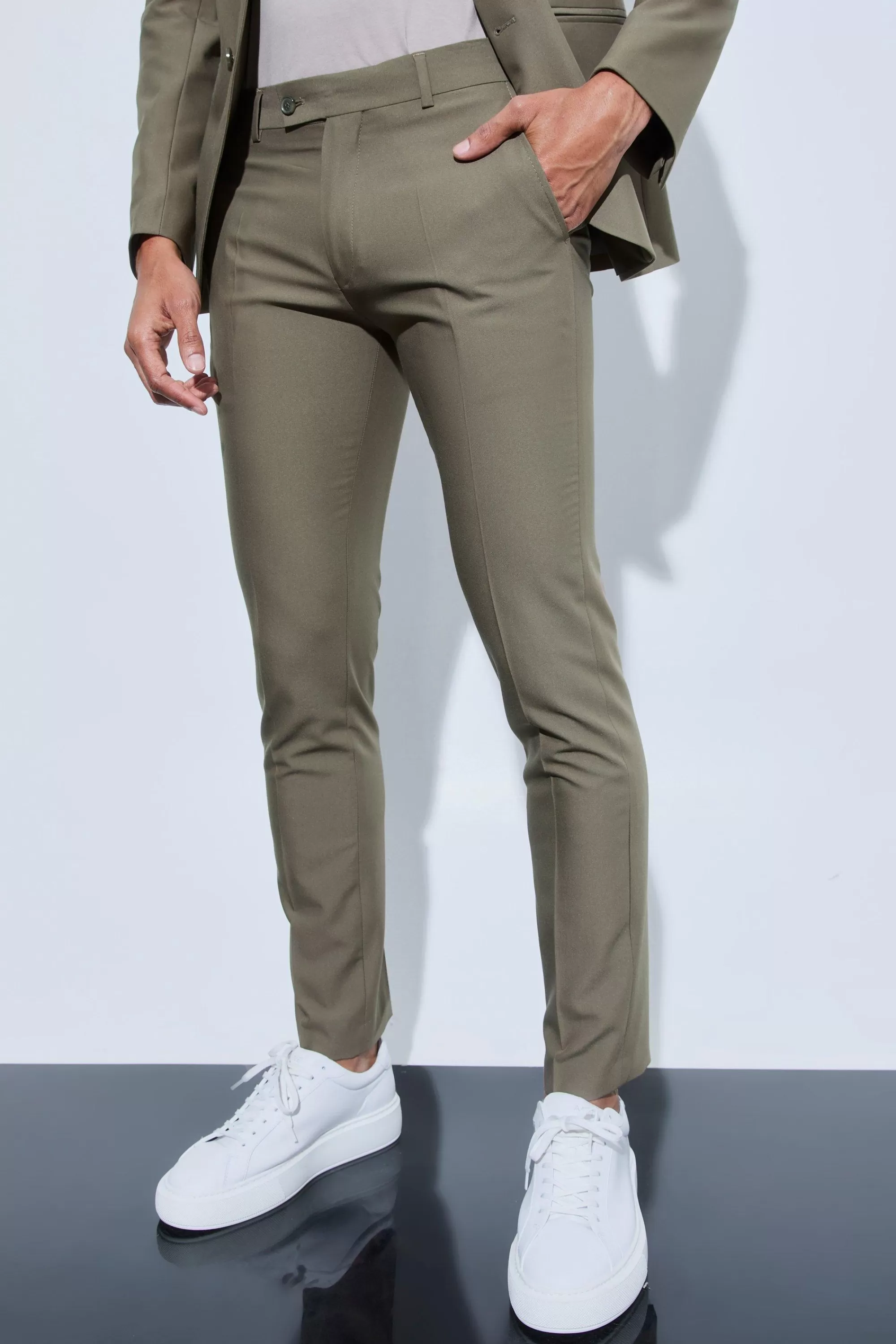 boohooMAN Skinny Fit Cropped Suit Trousers | UK
