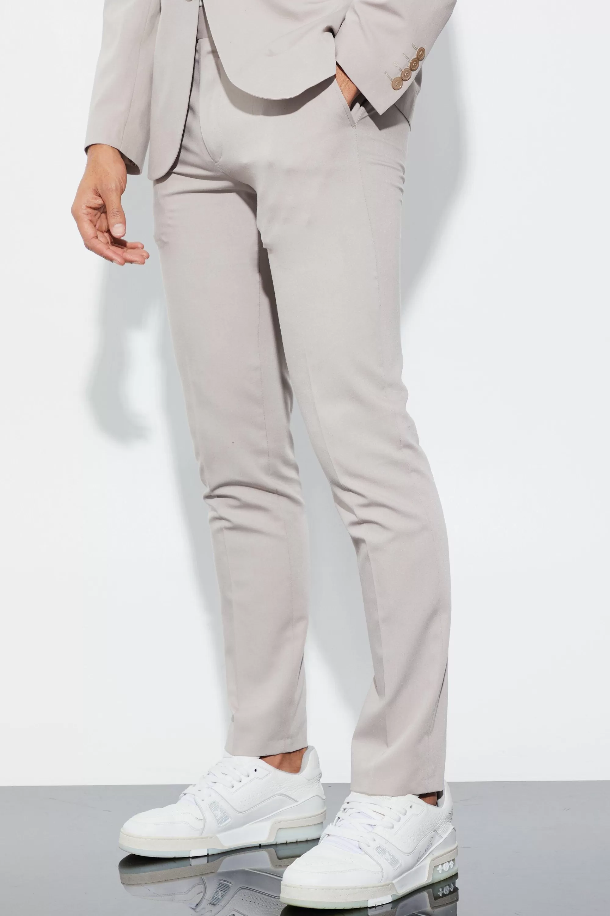 boohooMAN Skinny Fit Cropped Suit Trousers | UK