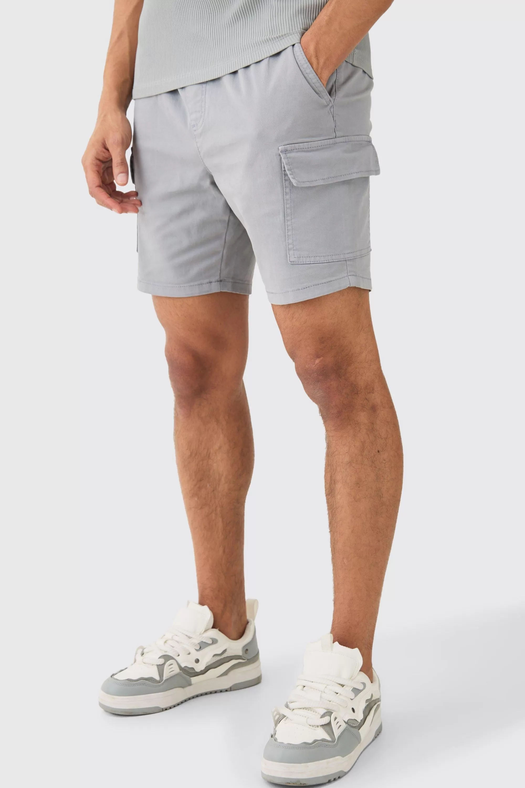 boohooMAN Skinny Fit Elasticated Waist Cargo Shorts In | UK