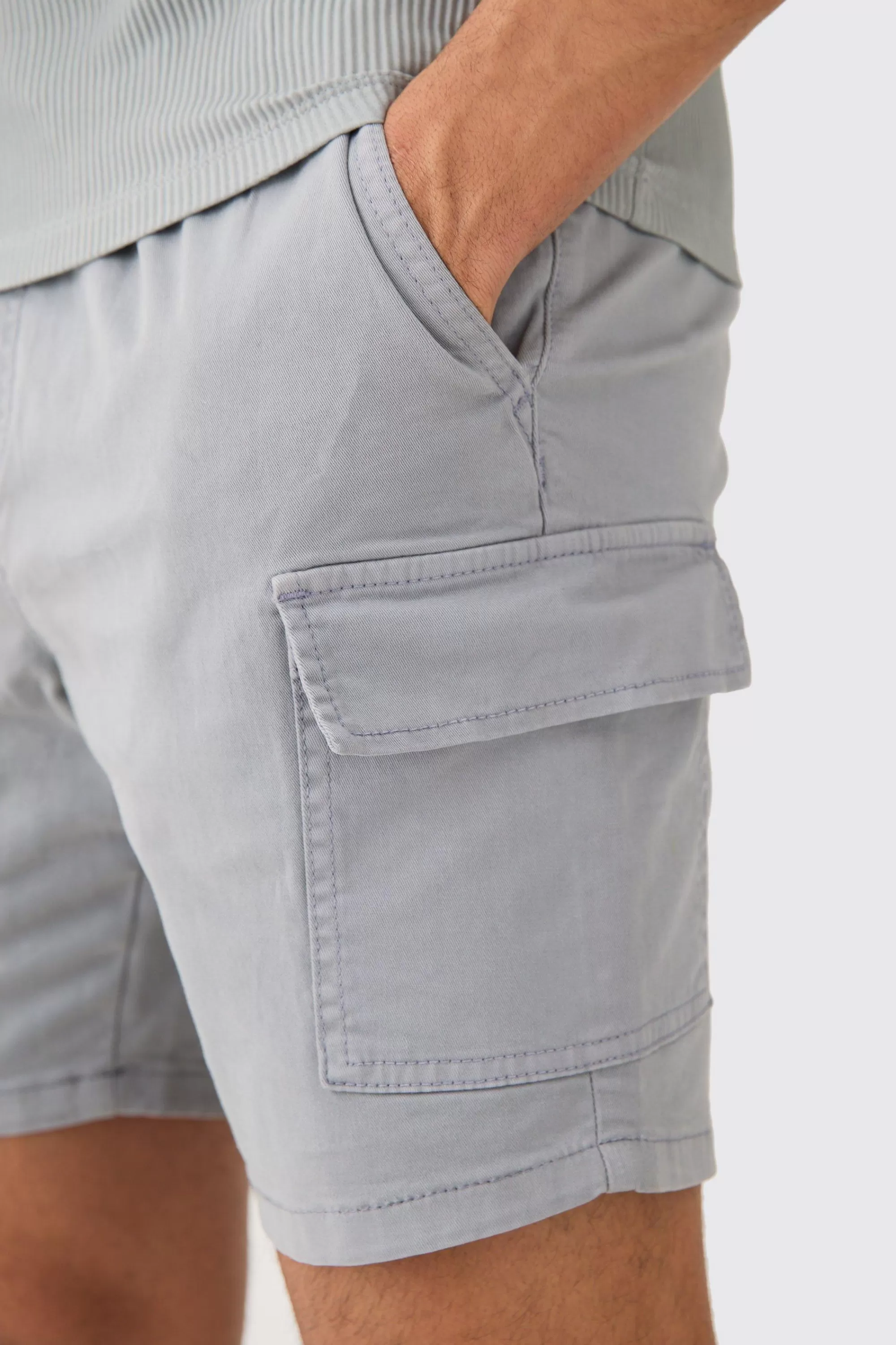 boohooMAN Skinny Fit Elasticated Waist Cargo Shorts In | UK