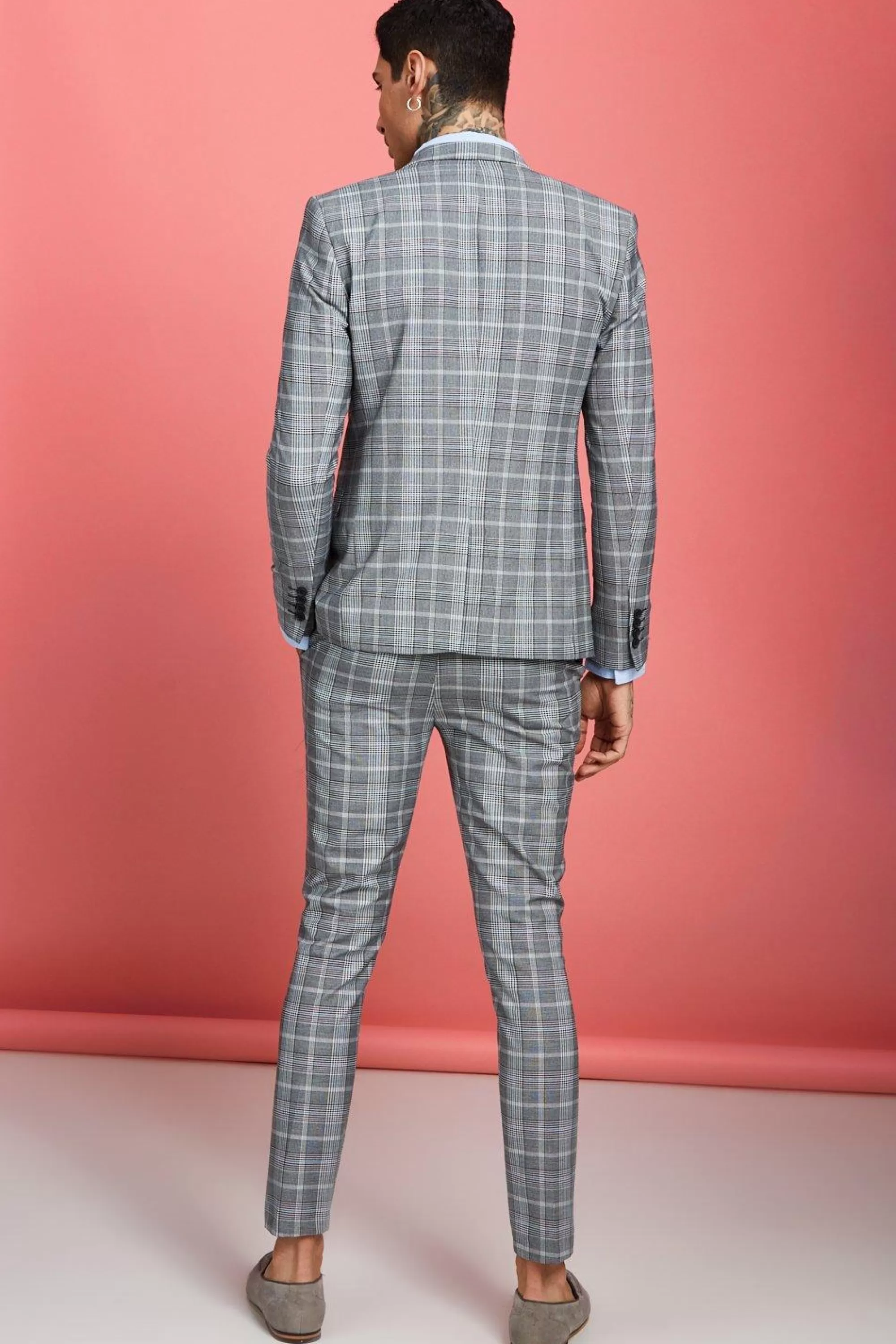 boohooMAN Skinny Fit Prince Of Wales Check Suit Jacket | UK