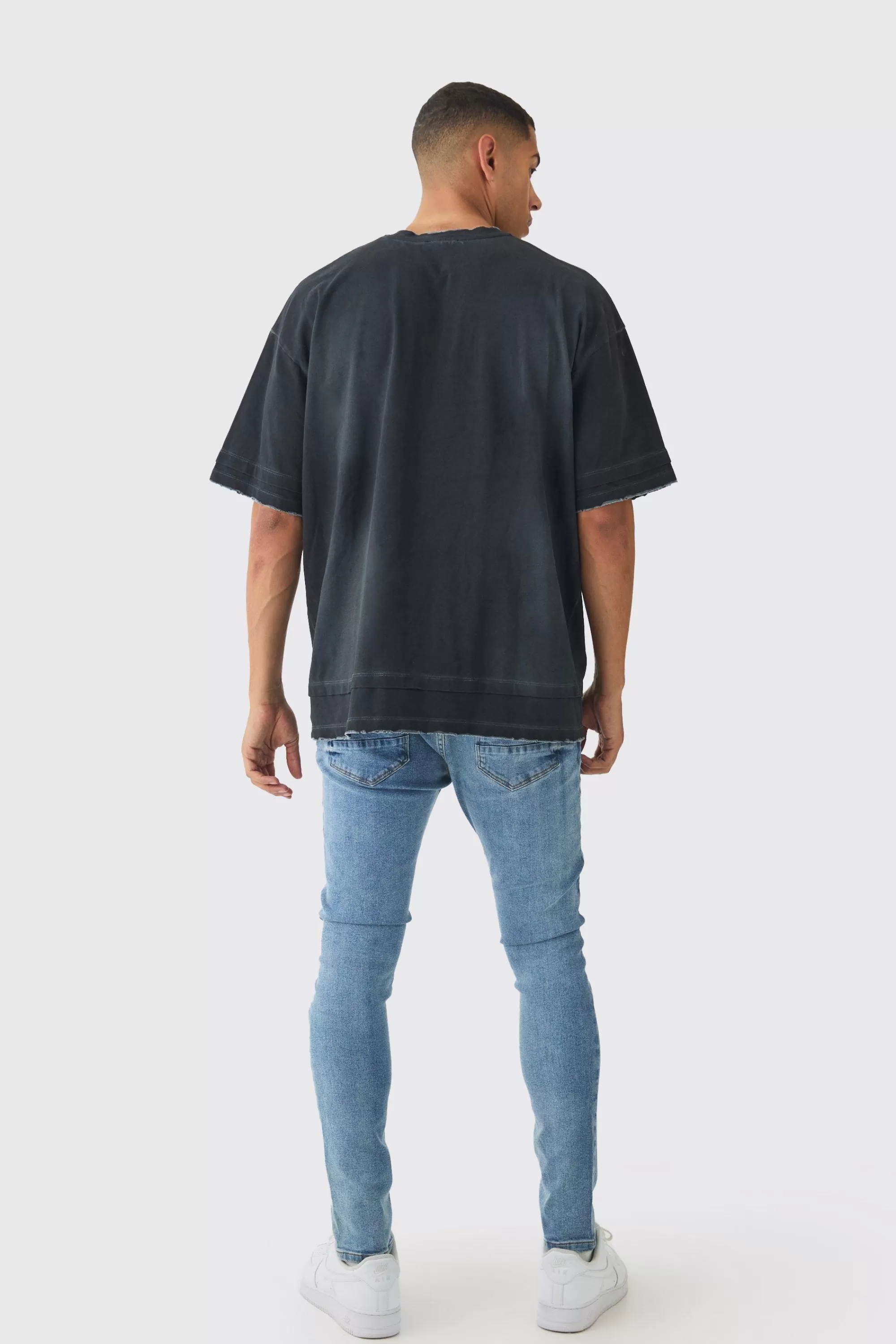 boohooMAN Skinny Fit Rip & Repair Paint Splatter Jeans | UK