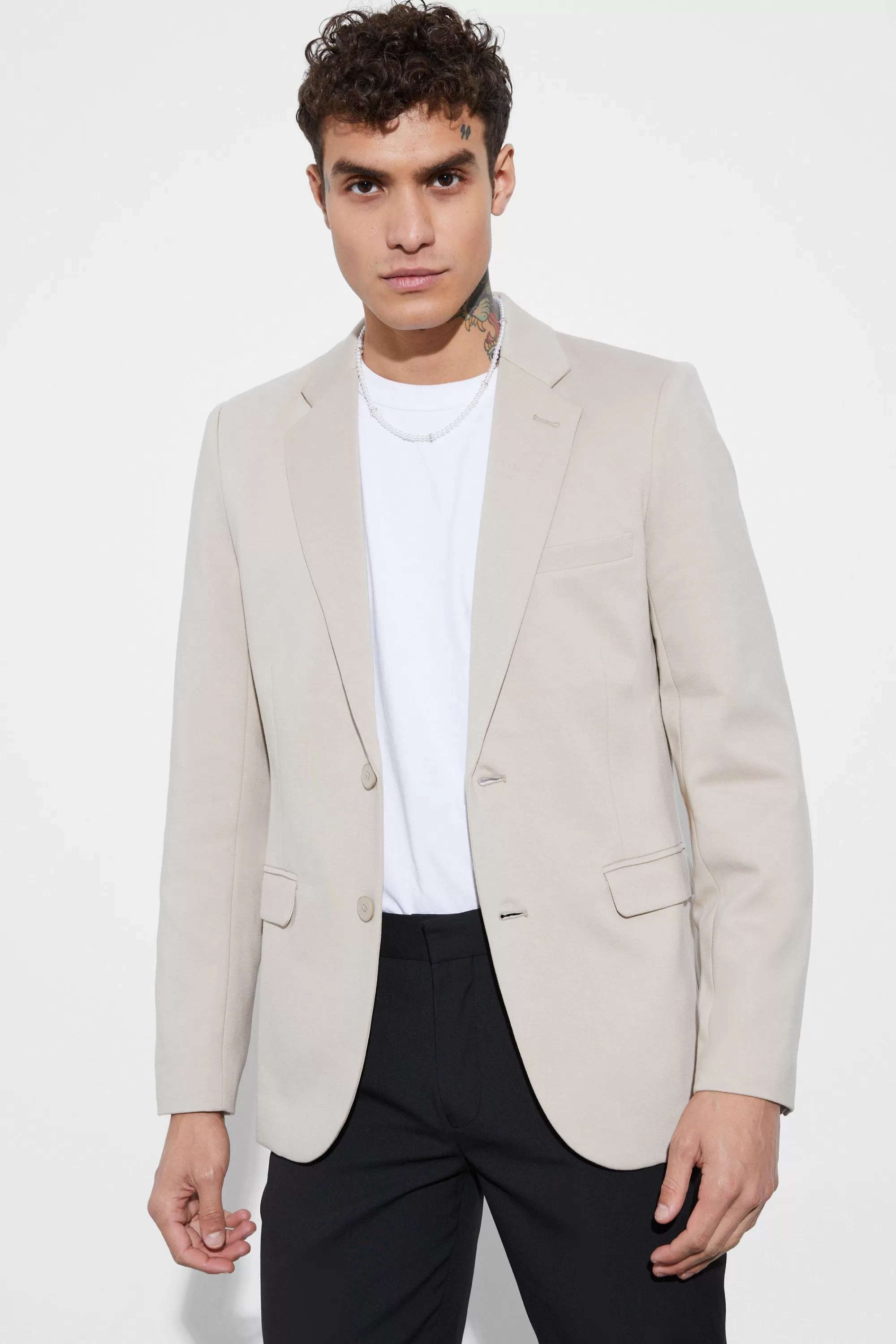 boohooMAN Skinny Fit Single Breasted Jersey Blazer | UK