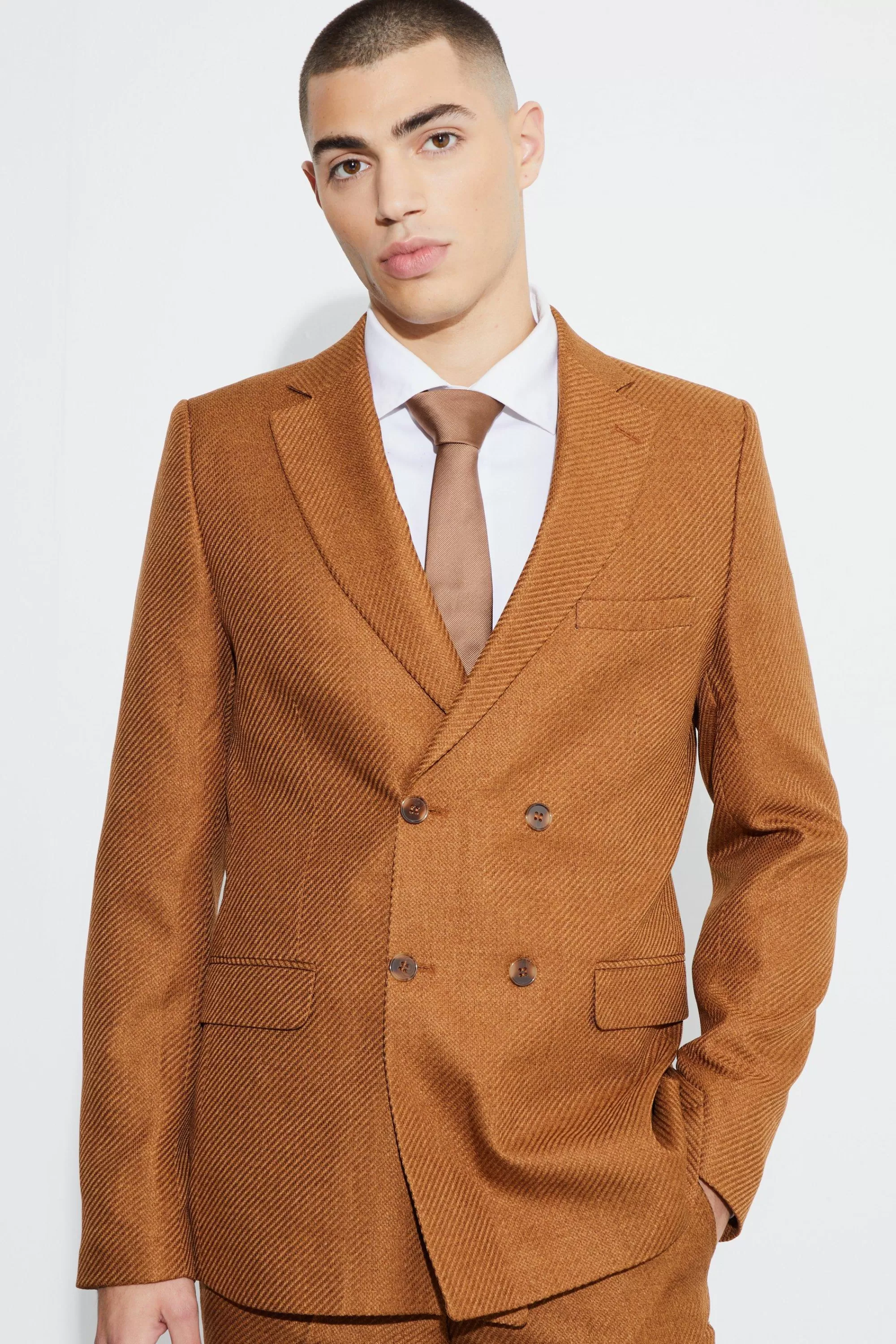 boohooMAN Skinny Fit Textured Suit | UK