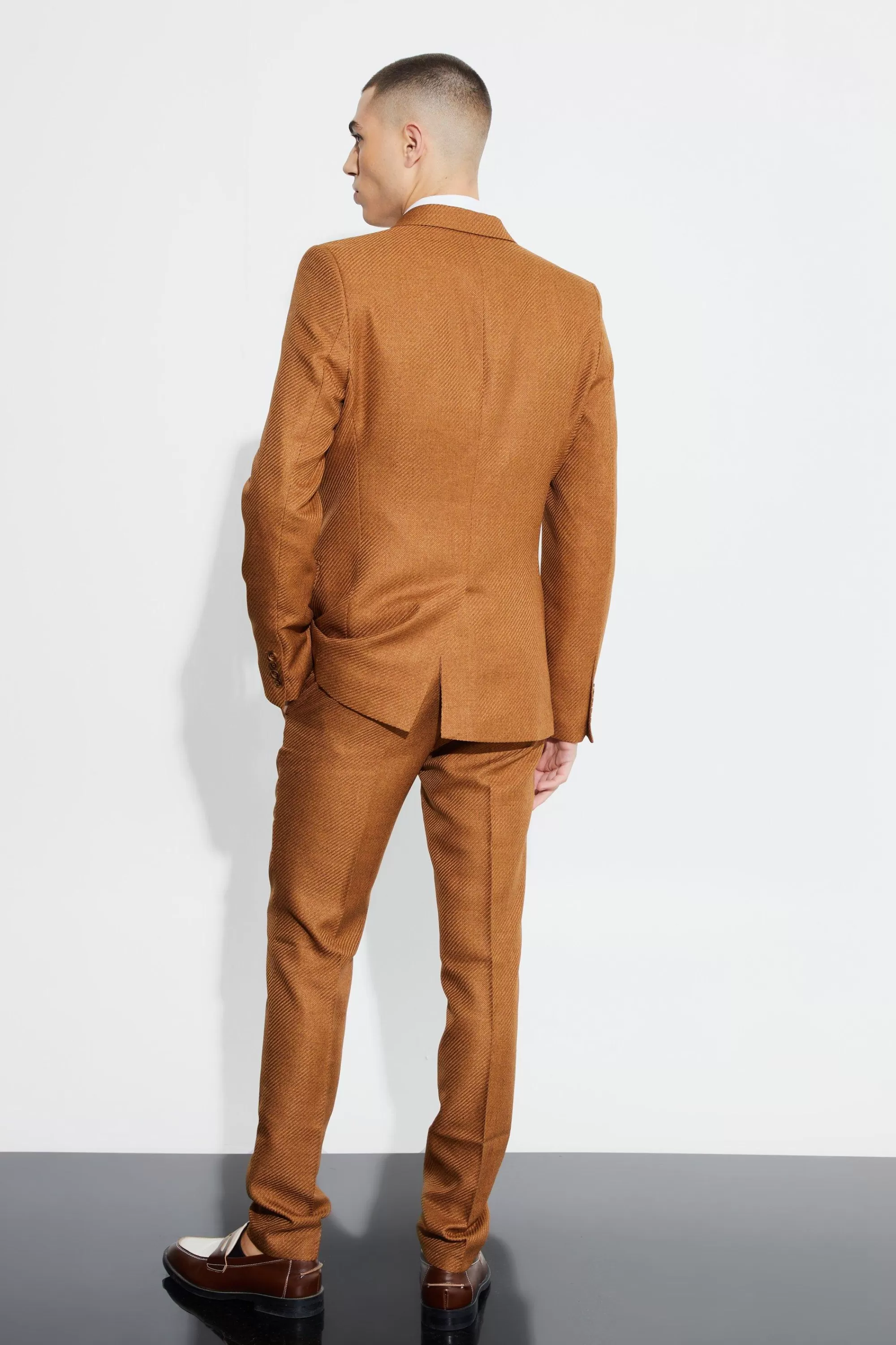 boohooMAN Skinny Fit Textured Suit | UK