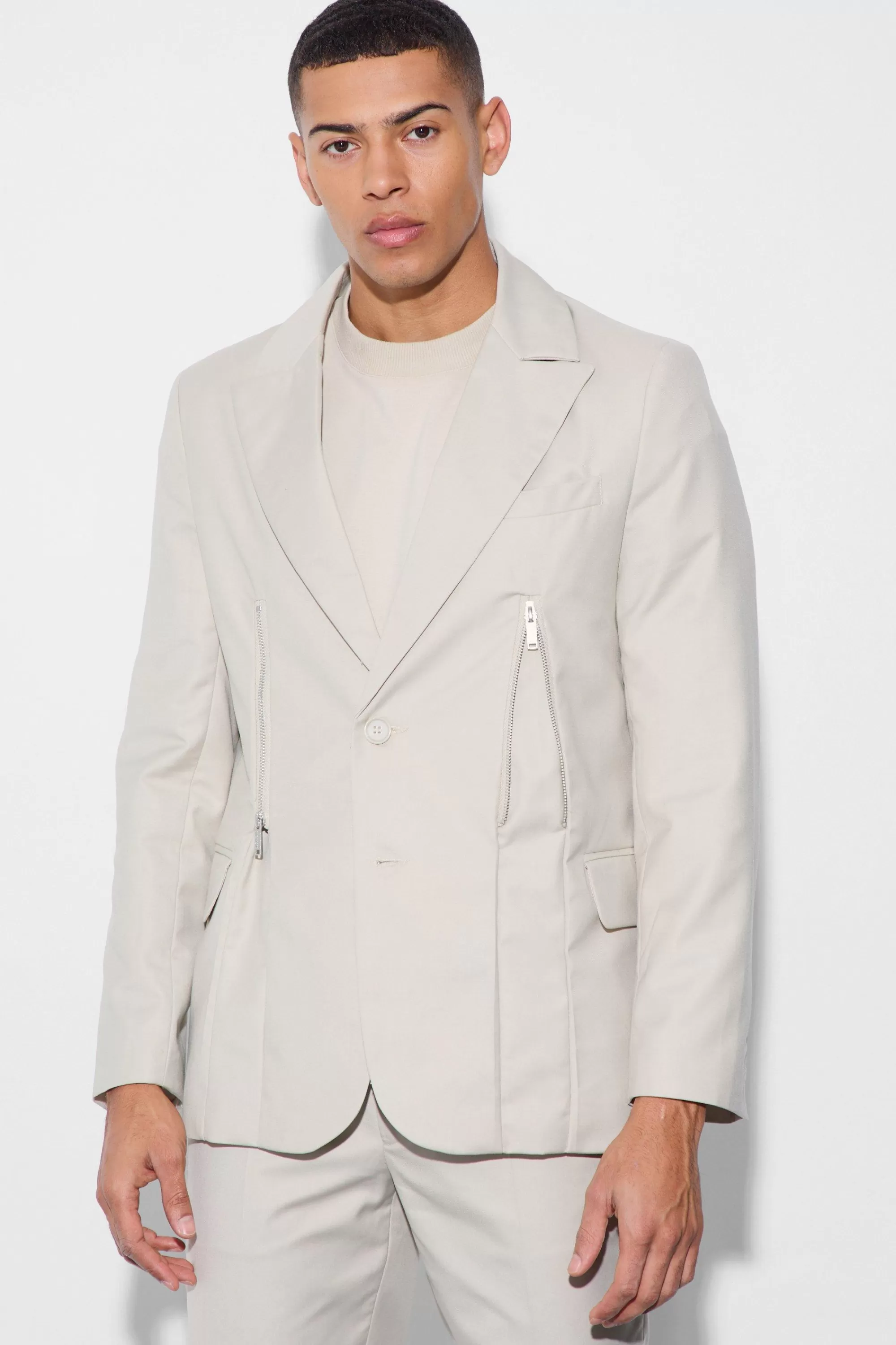 boohooMAN Skinny Fit Zip Dart Suit Jacket | UK