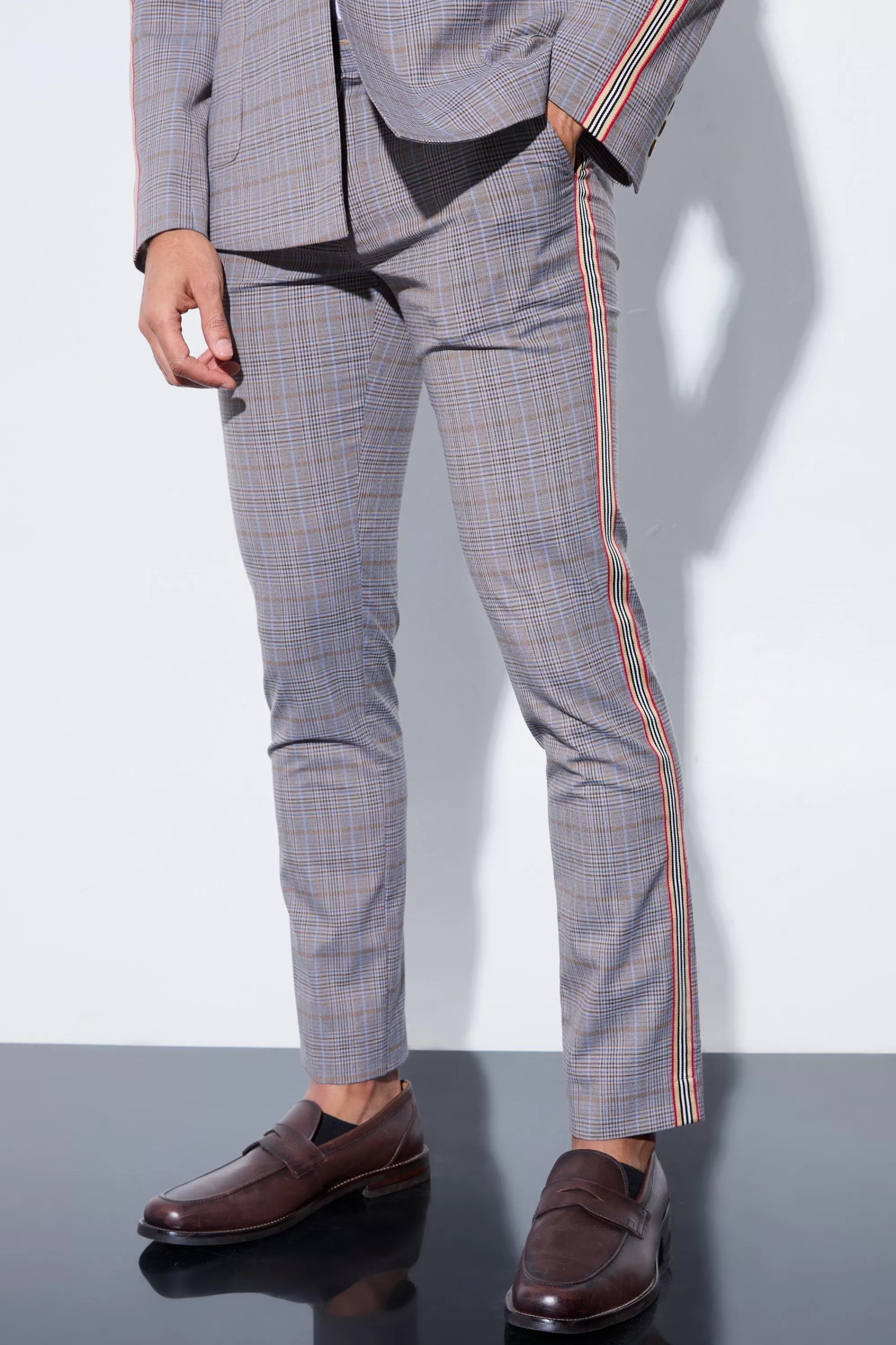 boohooMAN Skinny Fixed Waist Tailored Check Trouser | UK