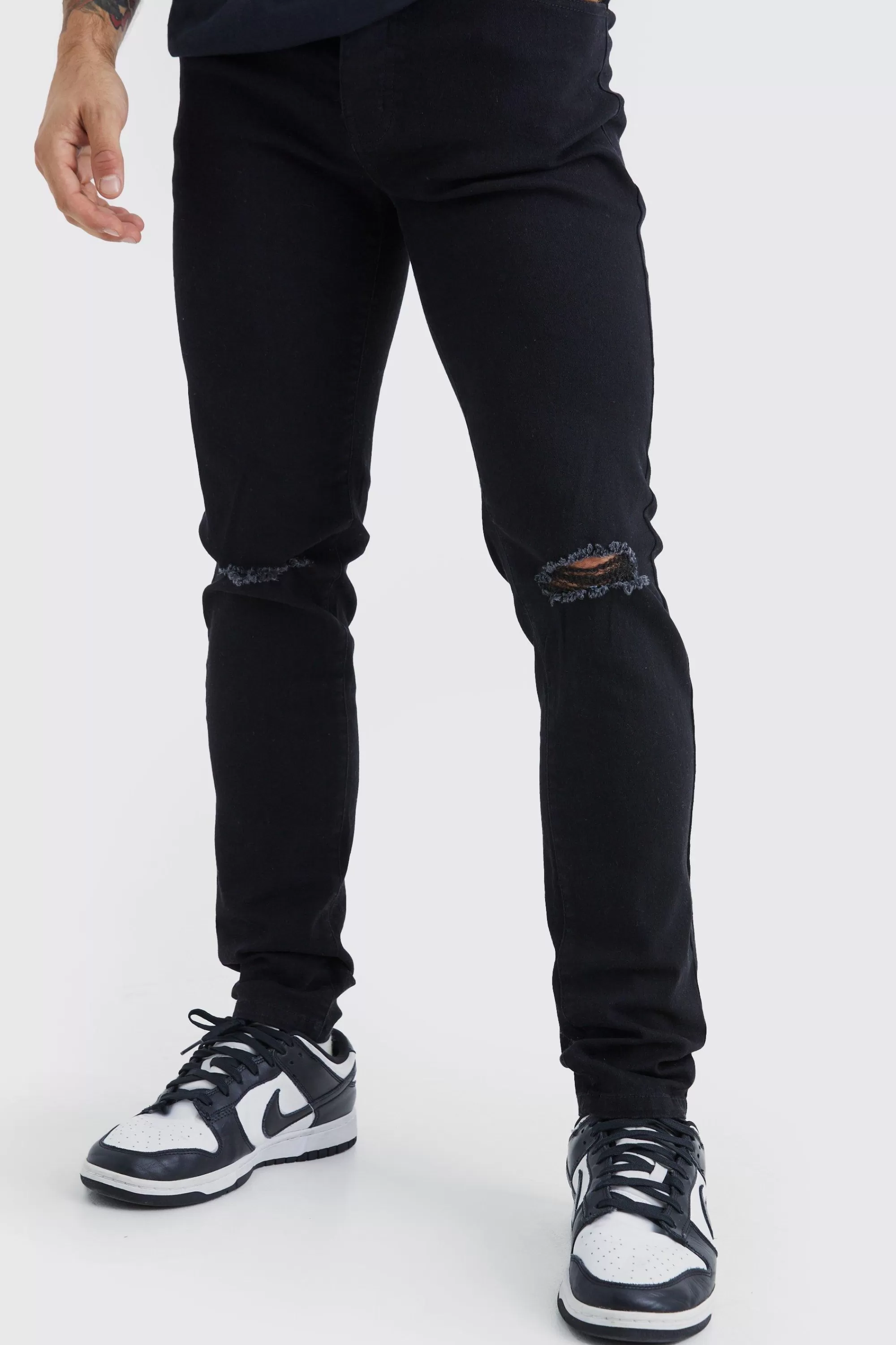 boohooMAN Skinny Jeans With Slash Knee | UK
