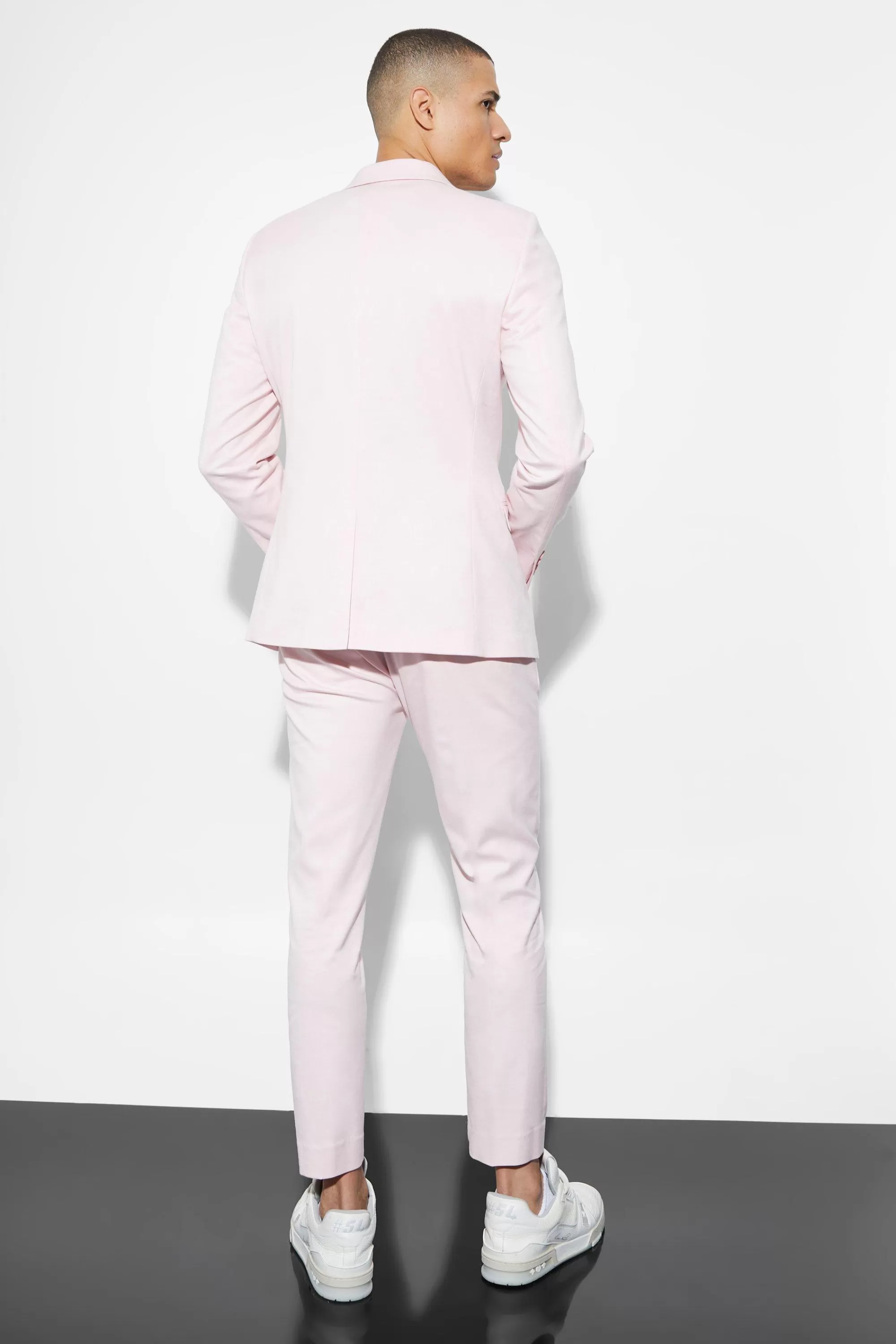 boohooMAN Skinny Linen Crop Suit | UK