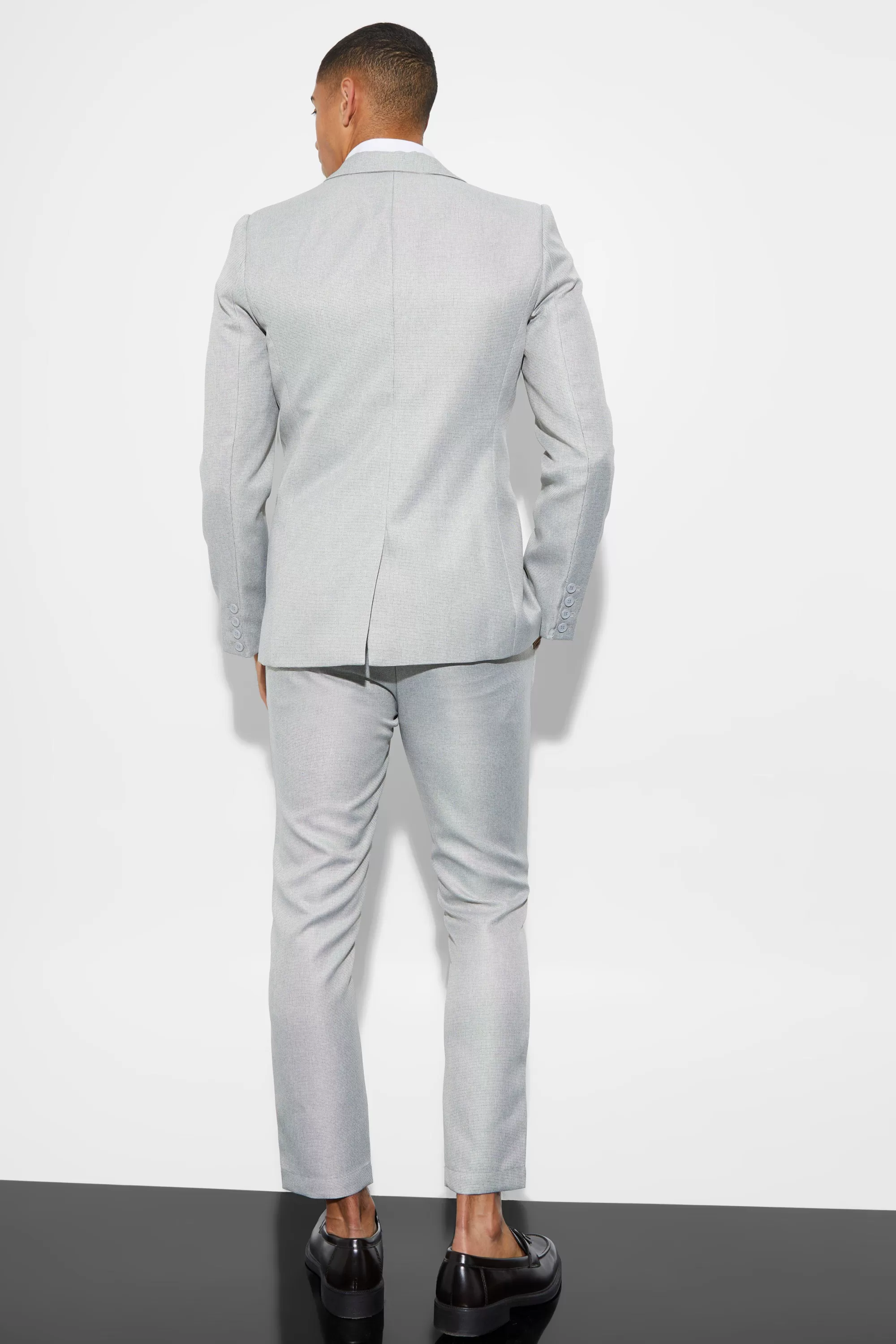 boohooMAN Skinny Mini Texture Three Piece Suit | UK